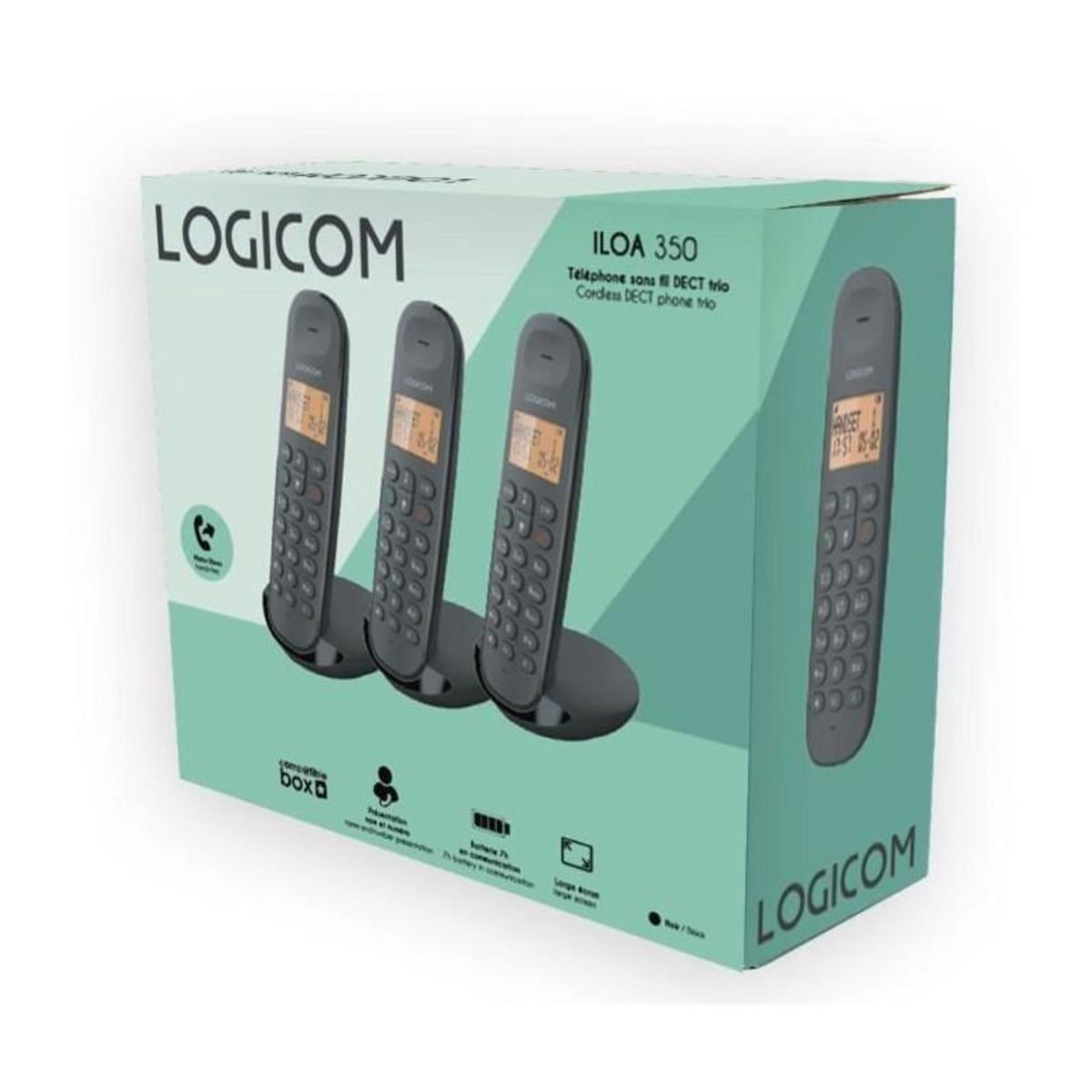 Logicom Téléphone fixe sans fil - LOGICOM - DECT ILOA 350 TRIO - Noir - Sans répondeur
