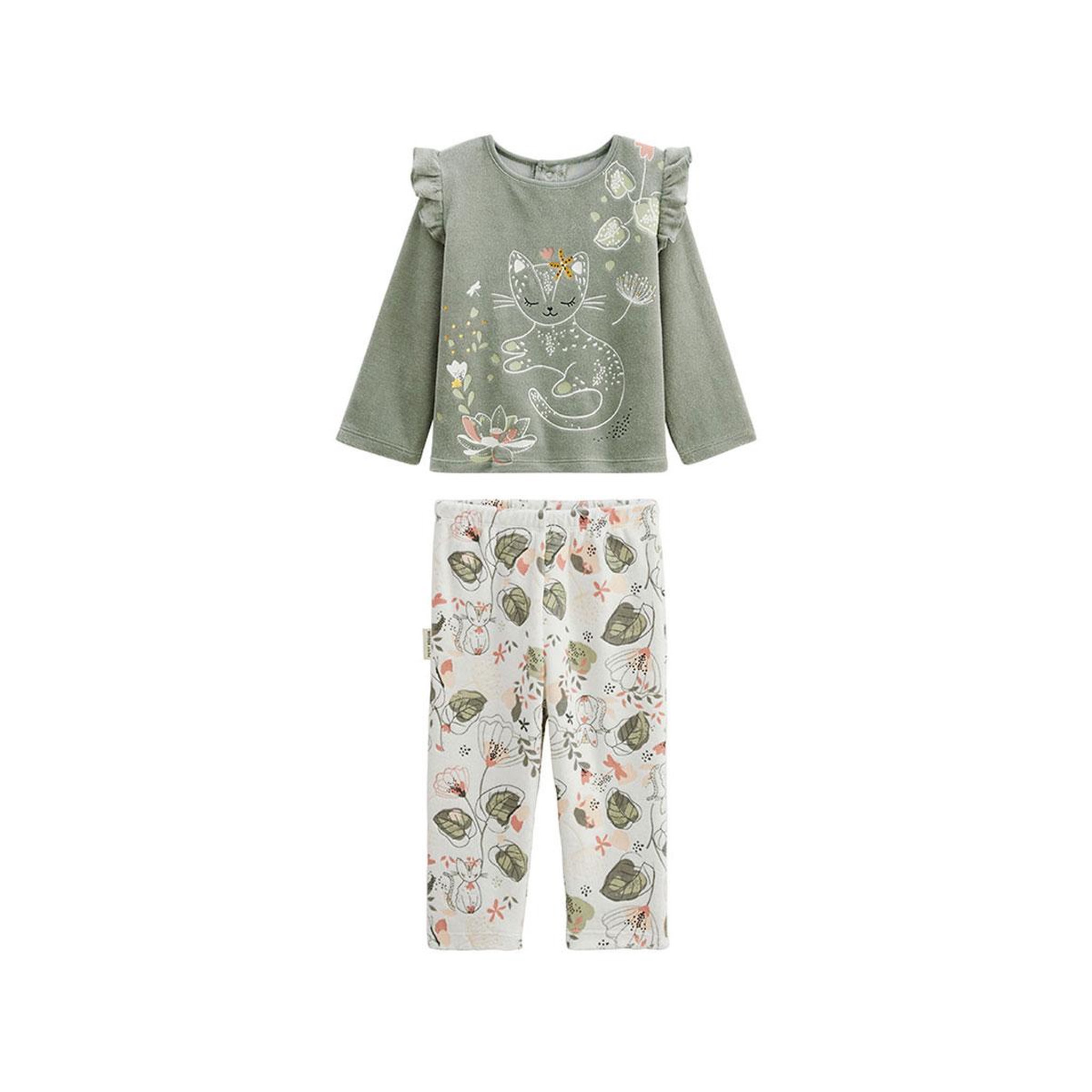 PETIT BEGUIN Pyjama enfant 2 pièces en velours Lily. Coloris disponibles : Vert