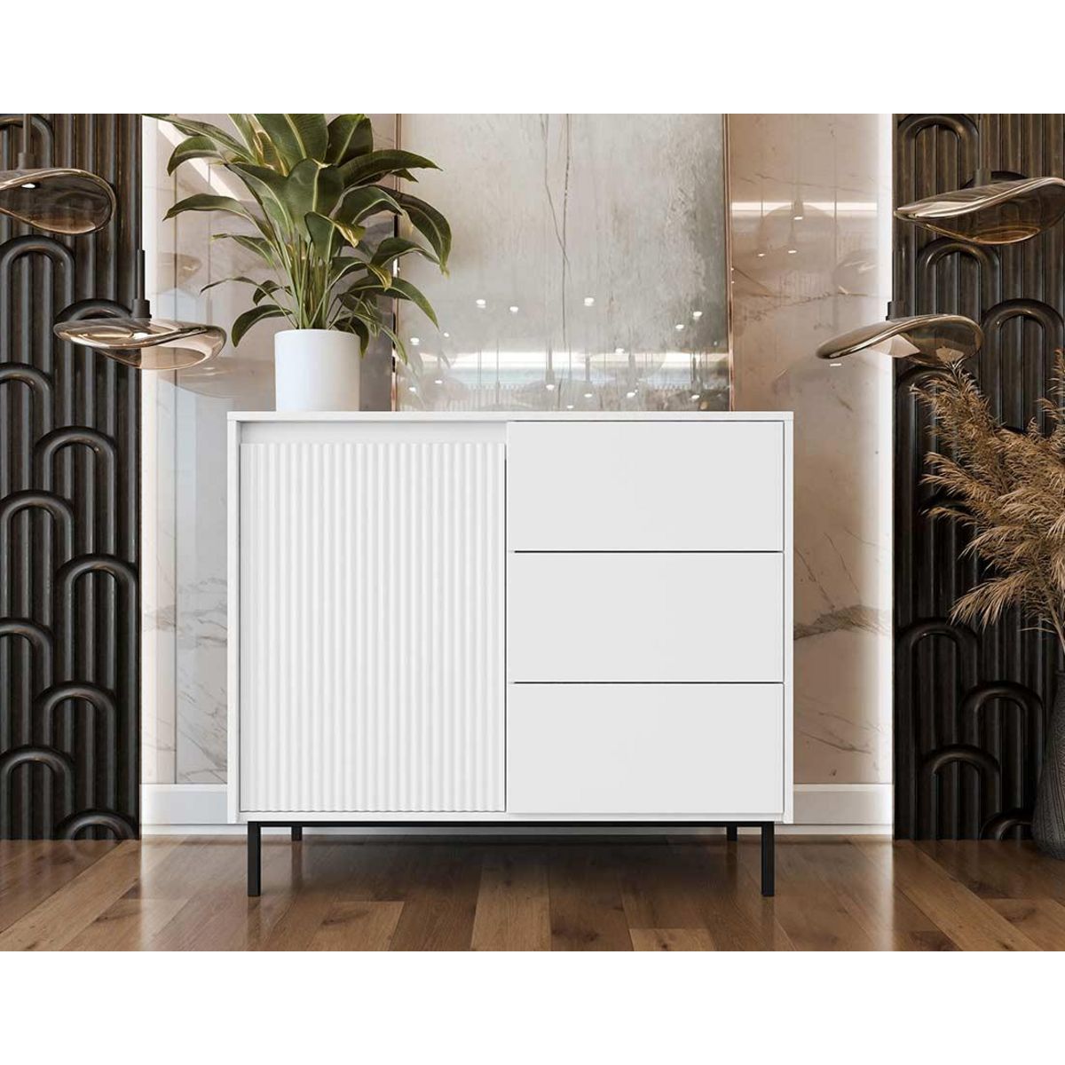 BEST MOBILIER Girona - buffet bas - blanc - 103 cm