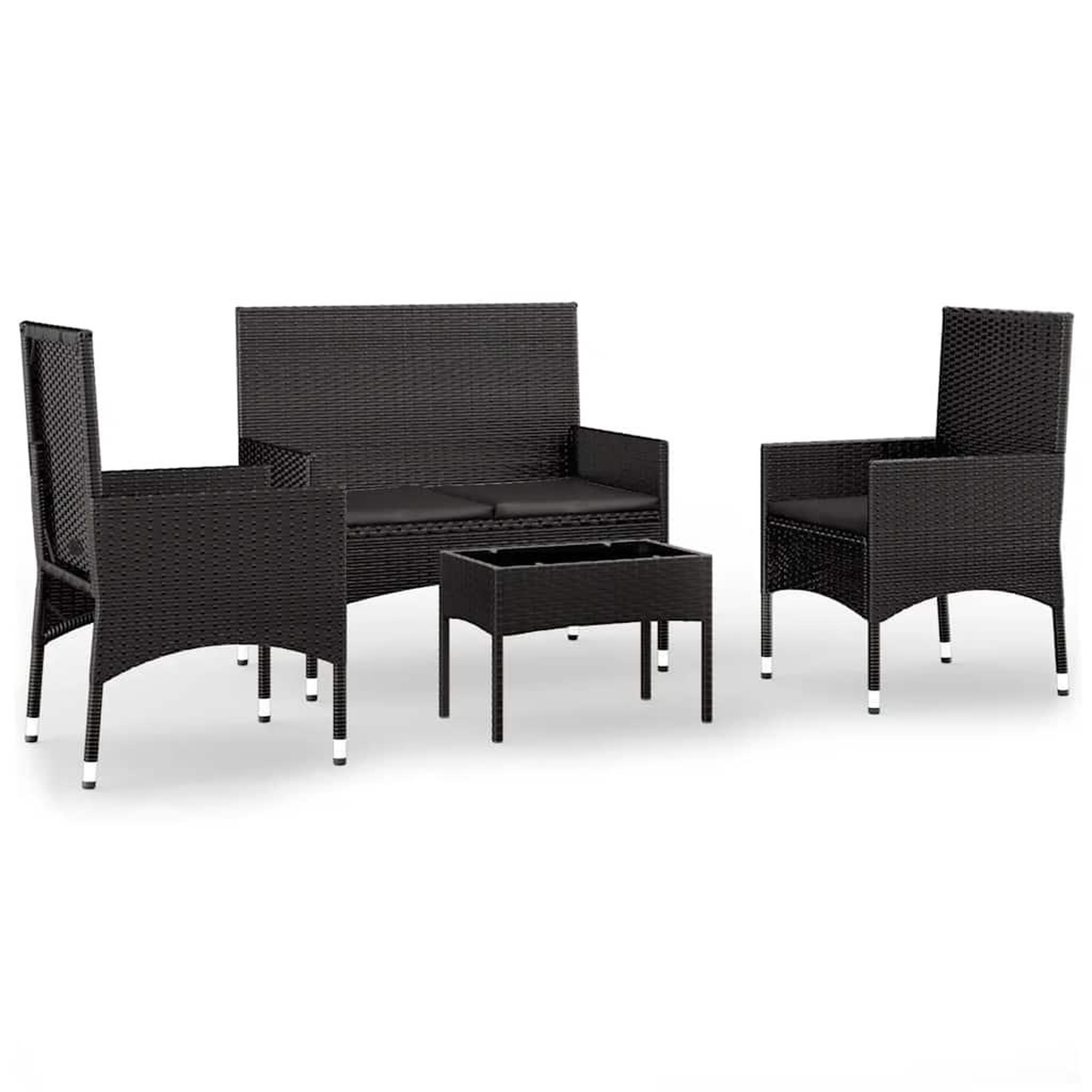 Voir la diapositive 2 : VIDAXL Salon de jardin 4 pcs avec coussins Noir Resine tressee