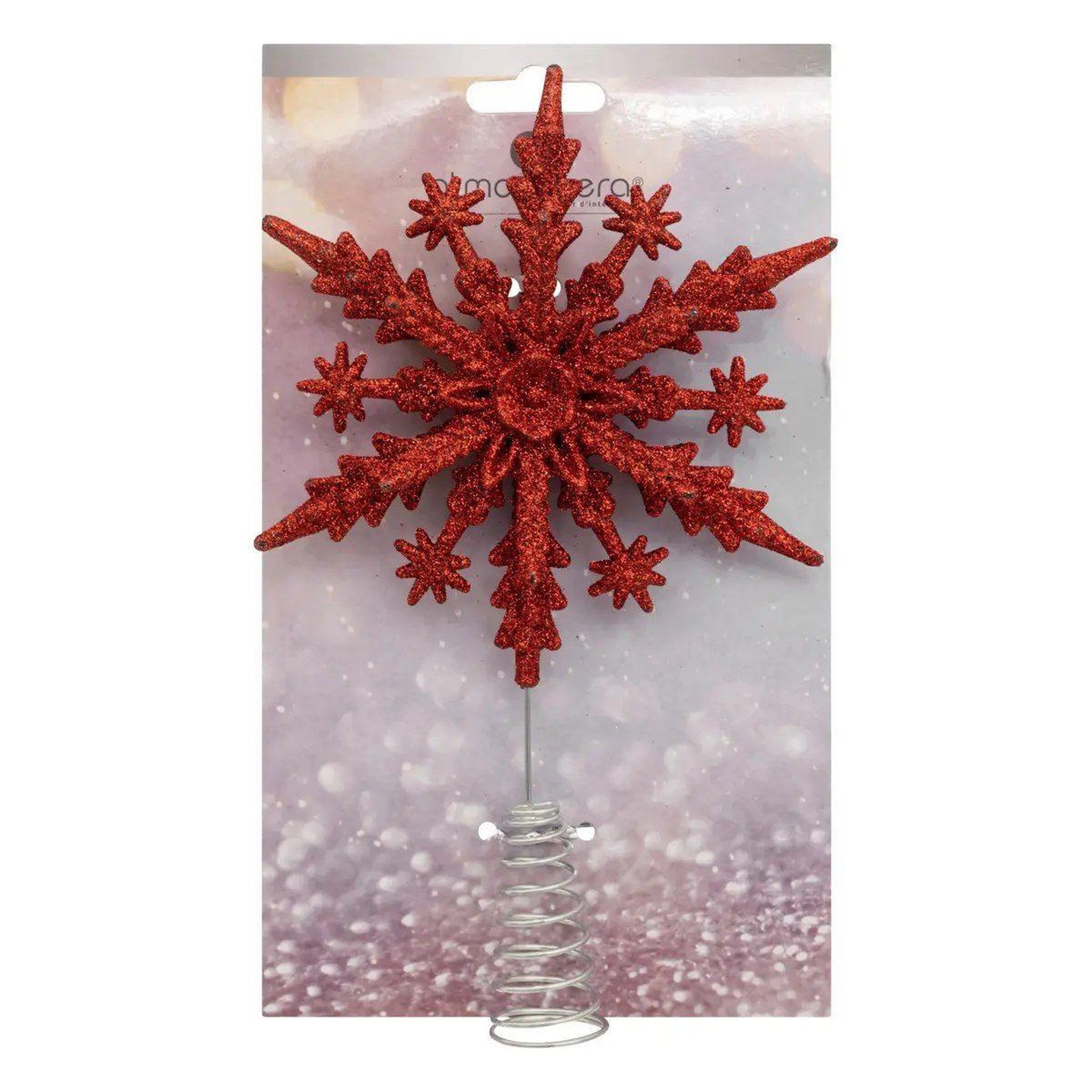 Voir la diapositive 3 : ATMOSPHERA Cimier de sapin pailleté  flocon  23cm rouge