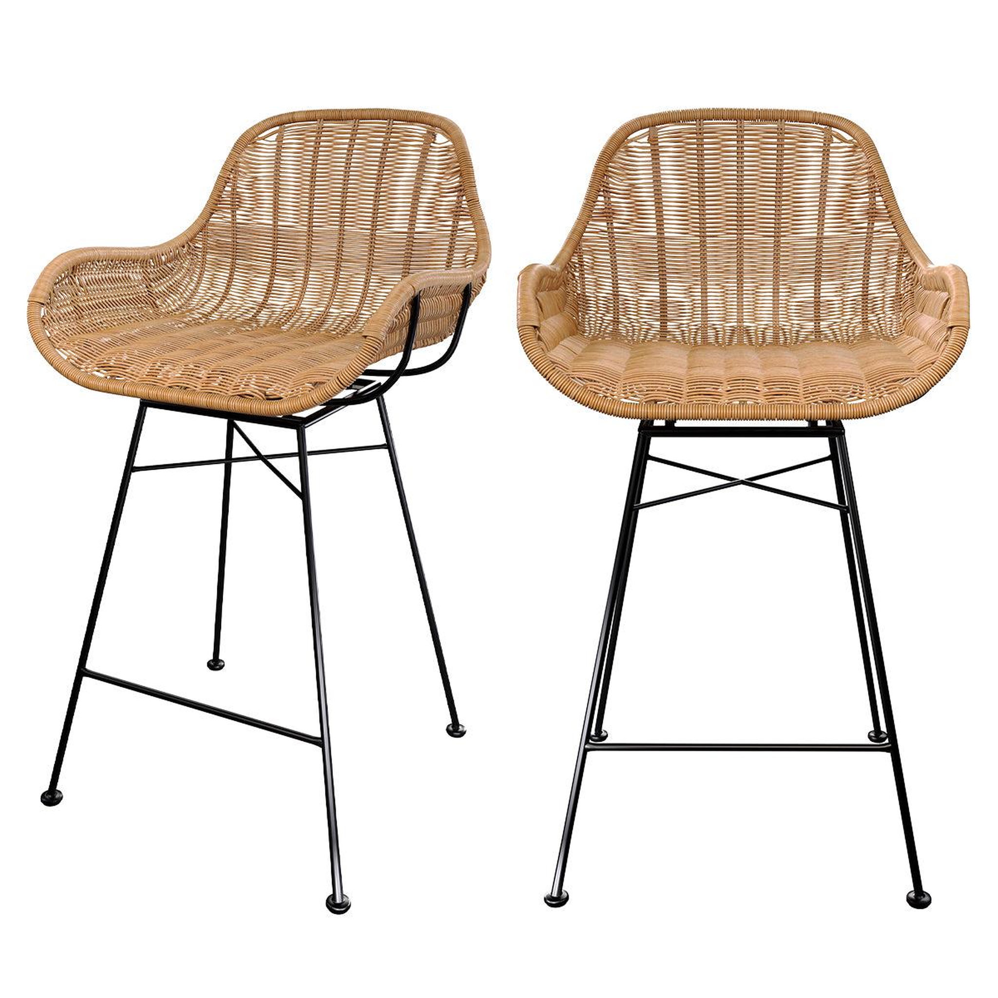 MAISON PAVANE Lot de 2 chaises pour îlot central 65 cm en résine tressée naturelle-carmela