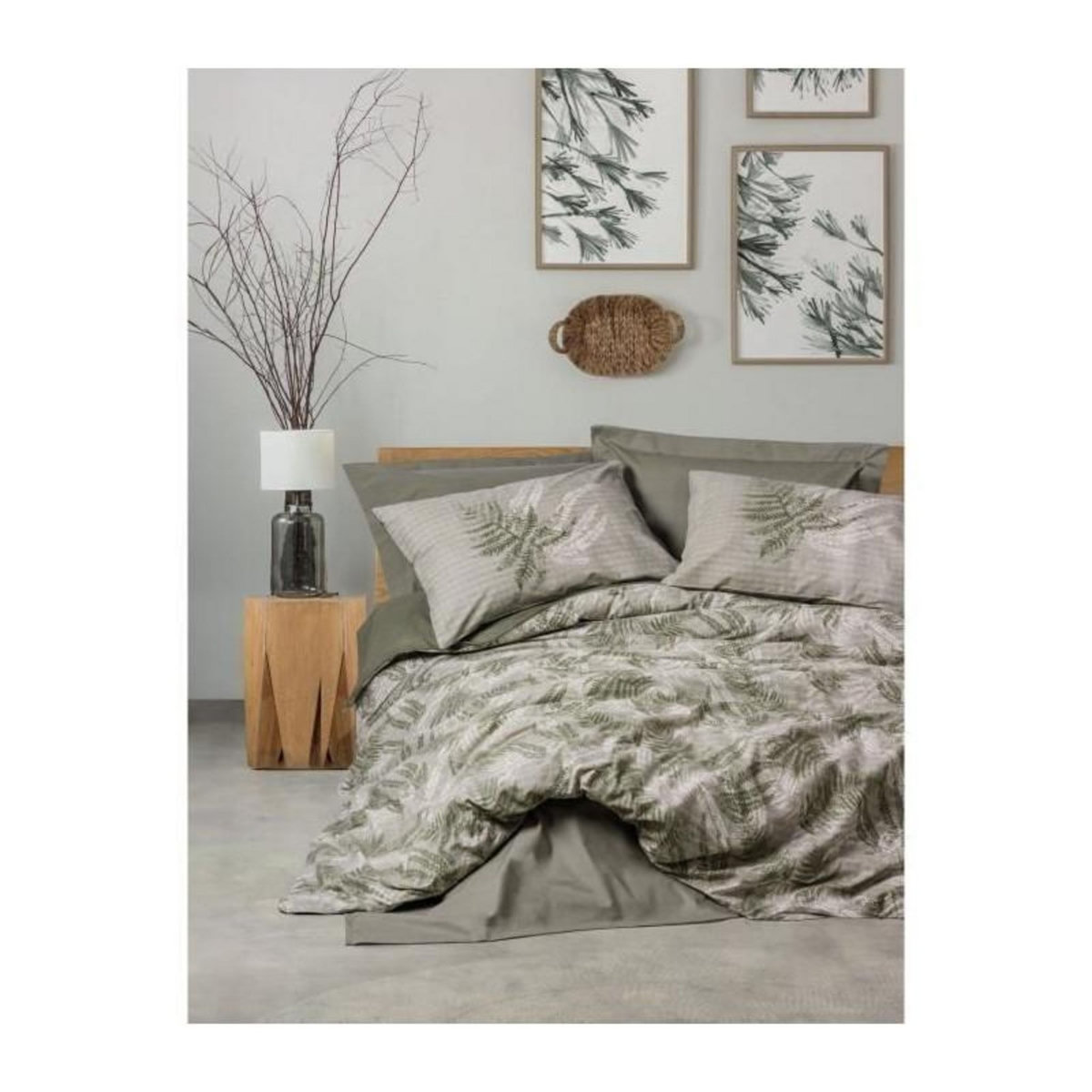 GENERIQUE Parure de lit - 129CTN64491 - 1 housse de couette 220 x 240 cm + 2 taies d'oreiller 60 x 60 cm - 100% coton ranforcé - Kaki