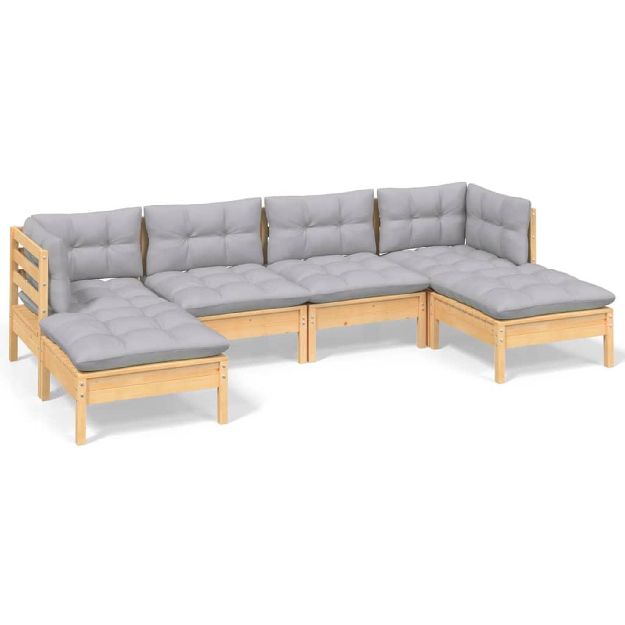 Voir la diapositive 2 : VIDAXL Salon de jardin 6 pcs avec coussins gris bois de pin