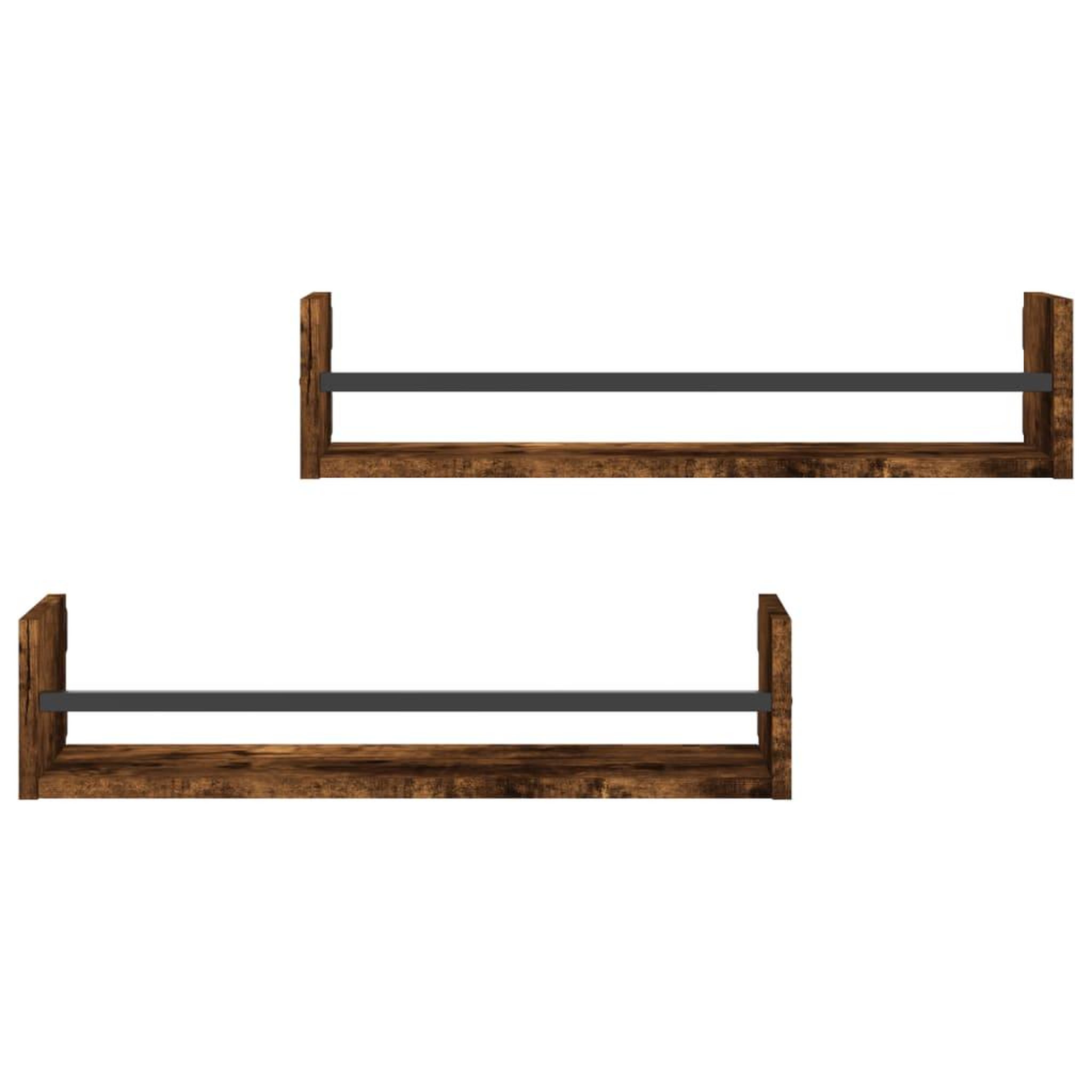 Voir la diapositive 4 : VIDAXL Etageres murales avec barres 2 pcs chene fume 60x16x14 cm