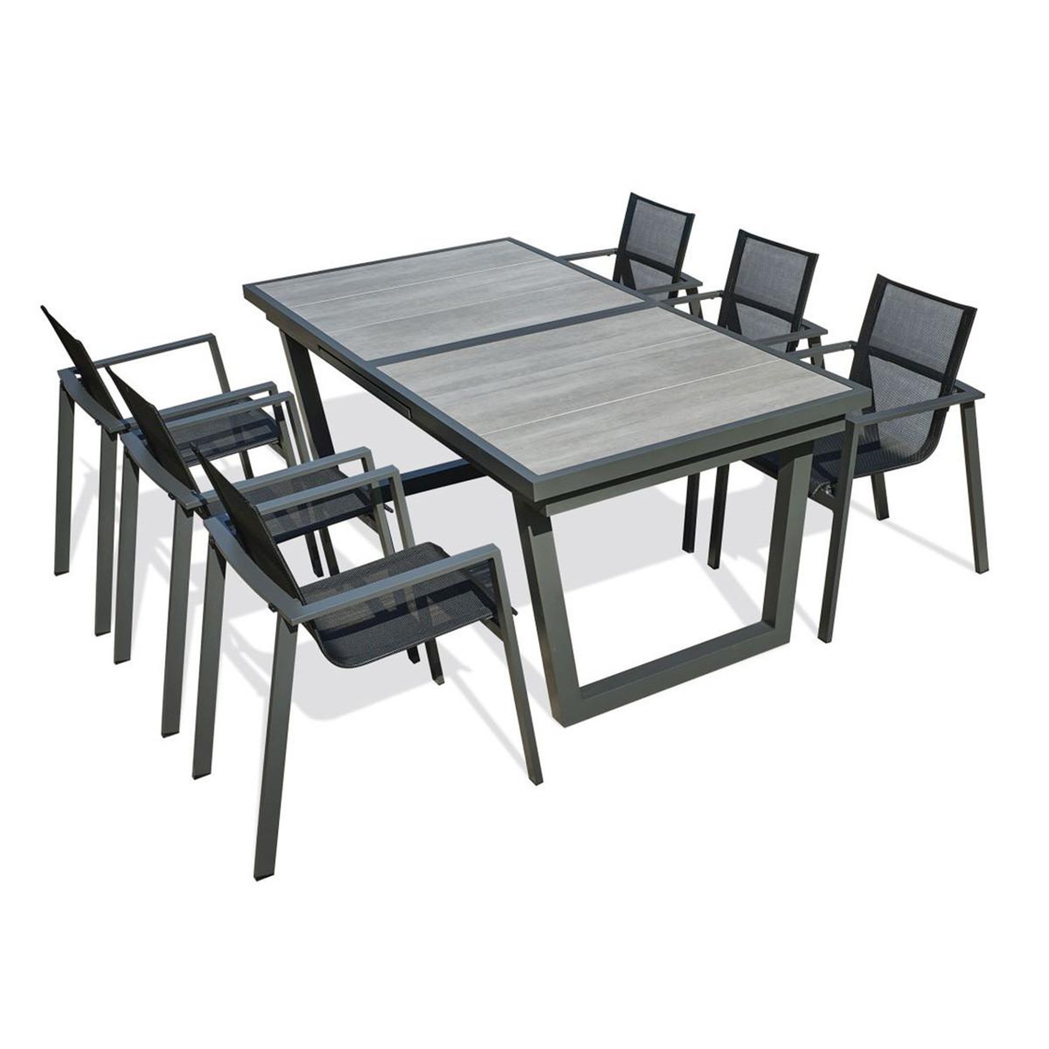 DCB GARDEN Ensemble Table de jardin Extensible en Céramique & 6 Fauteuils  Olhos  191-251cm Gris Anthracite