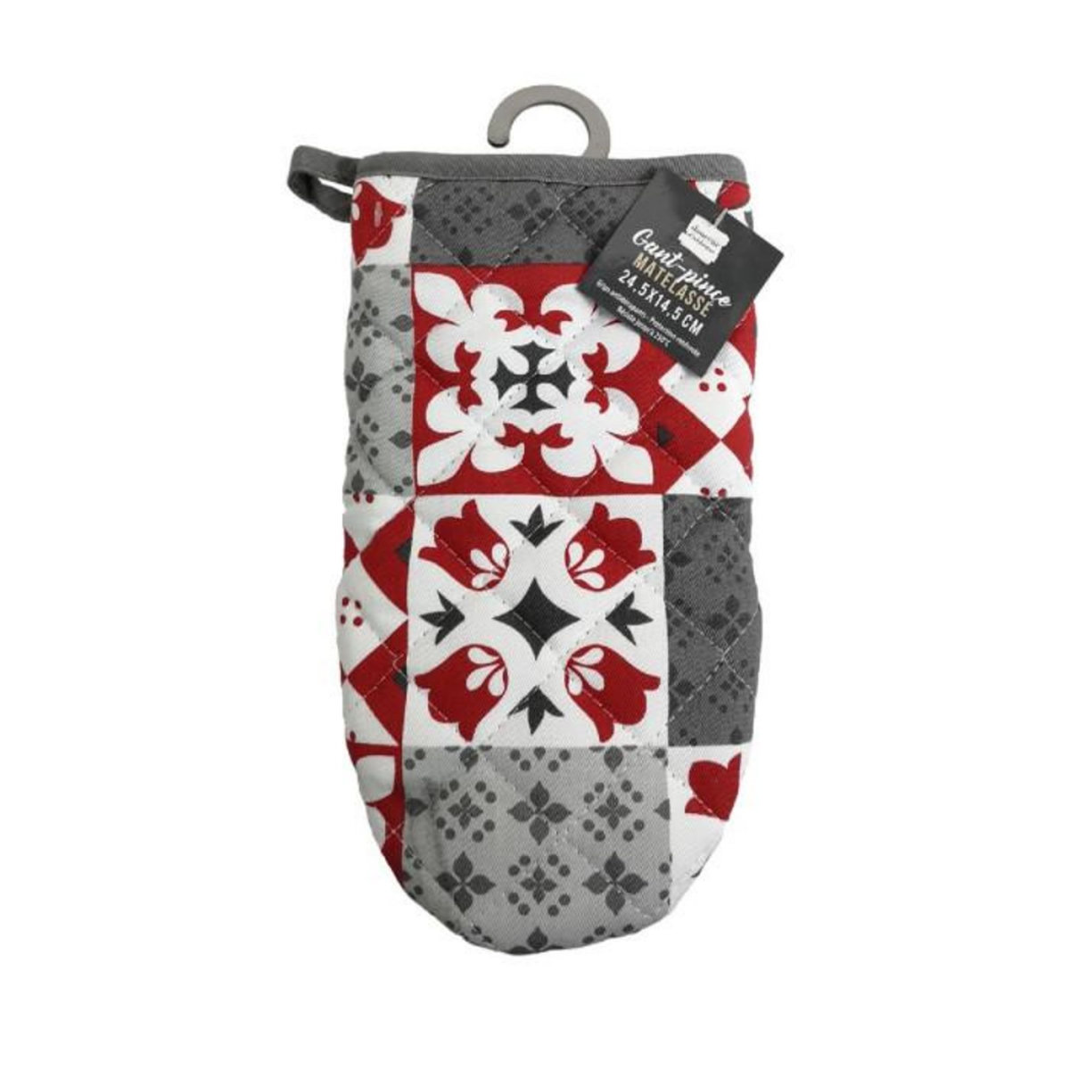 Paris Prix Gant de Cuisine Pince  Credence  24cm Gris & Rouge