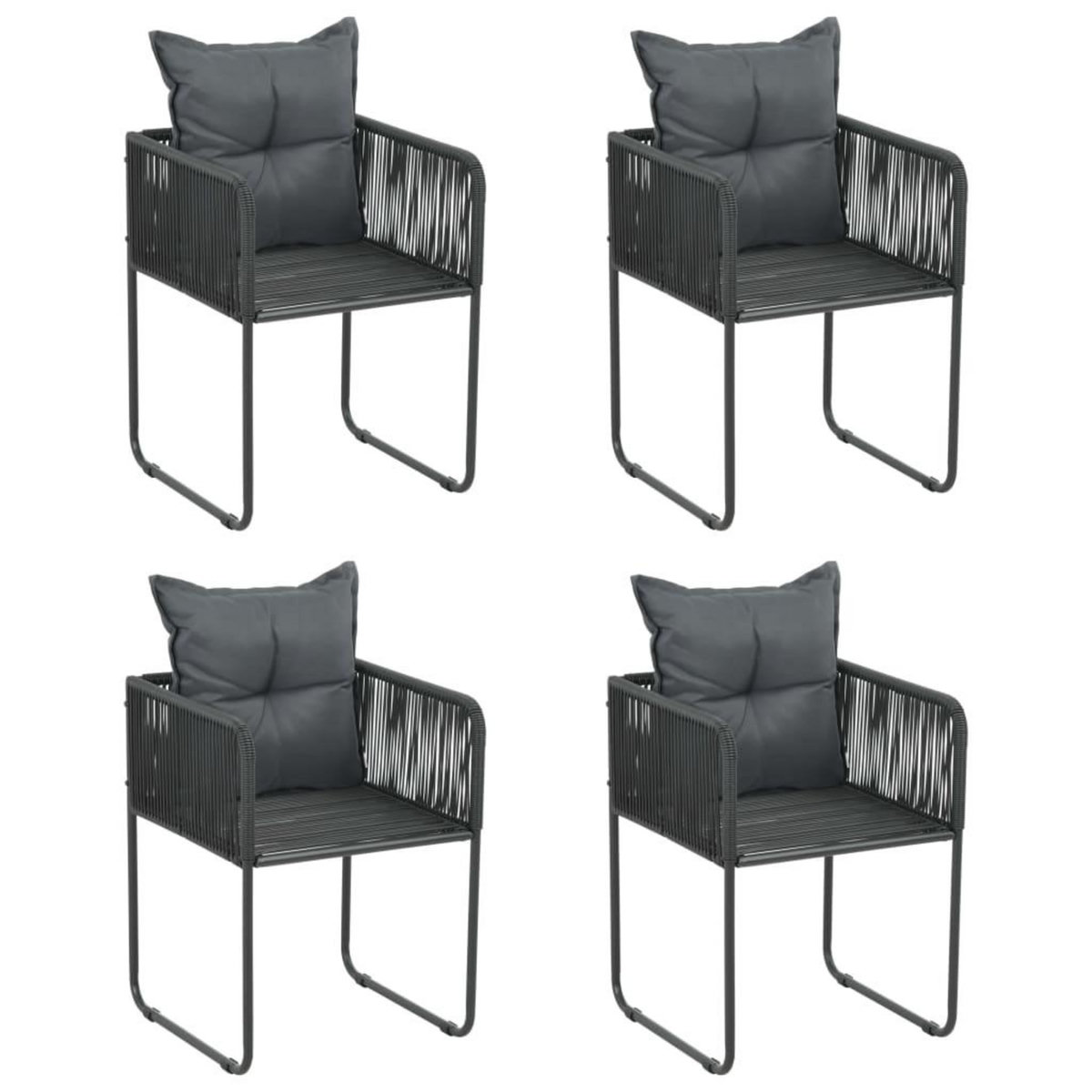 VIDAXL Chaises d'exterieur lot de 4 avec oreillers Resine tressee Noir