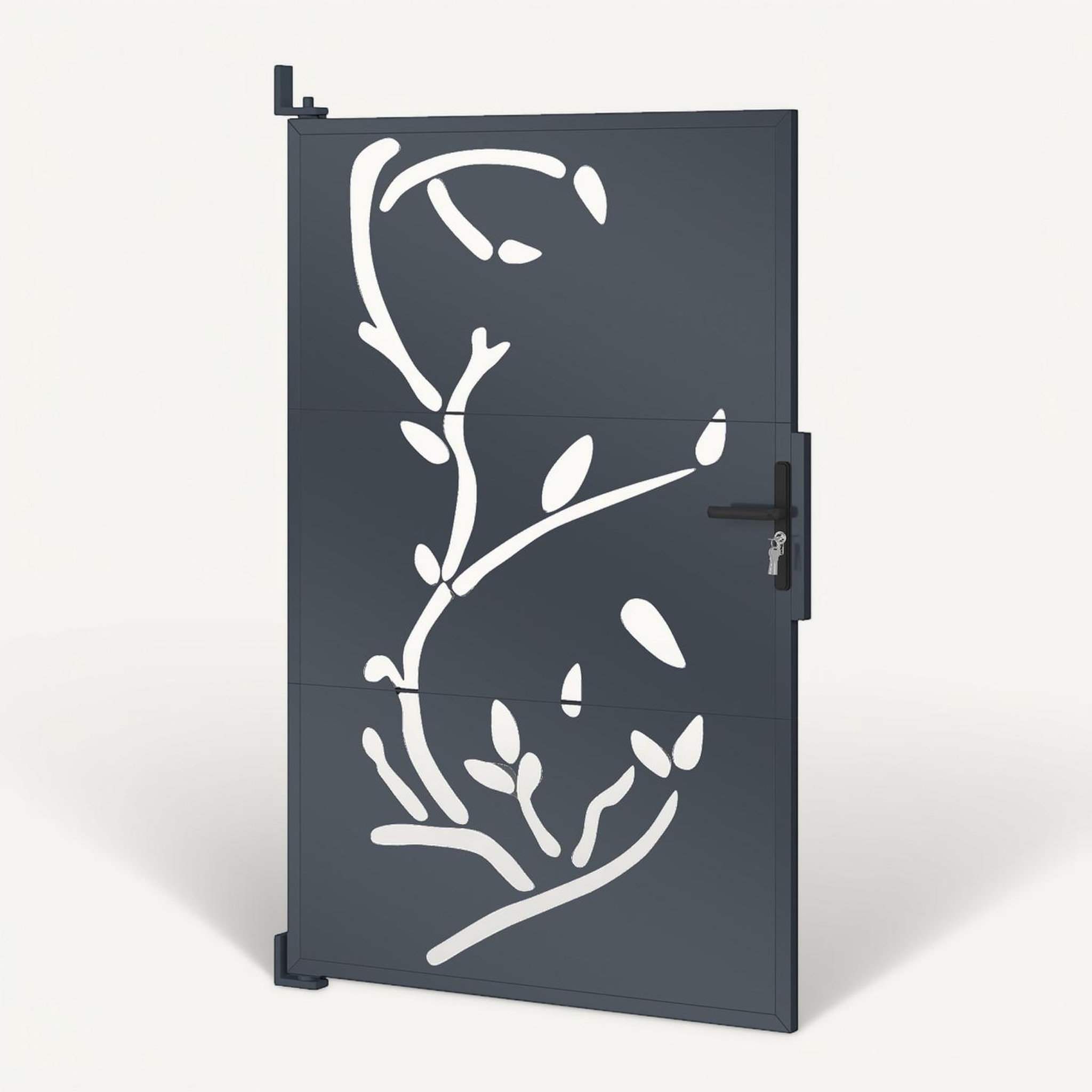 Voir la diapositive 6 : ID MARKET Portillon 100 x 155 cm en acier gris anthracite avec motifs flower