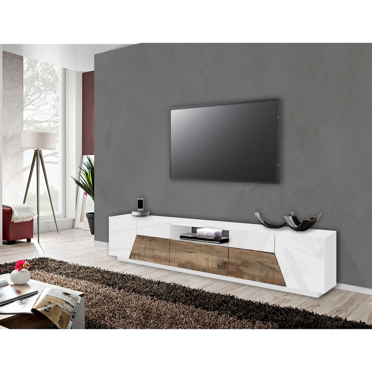Meuble TV moderne 4 portes 2 tiroirs L220cm SORRENTE