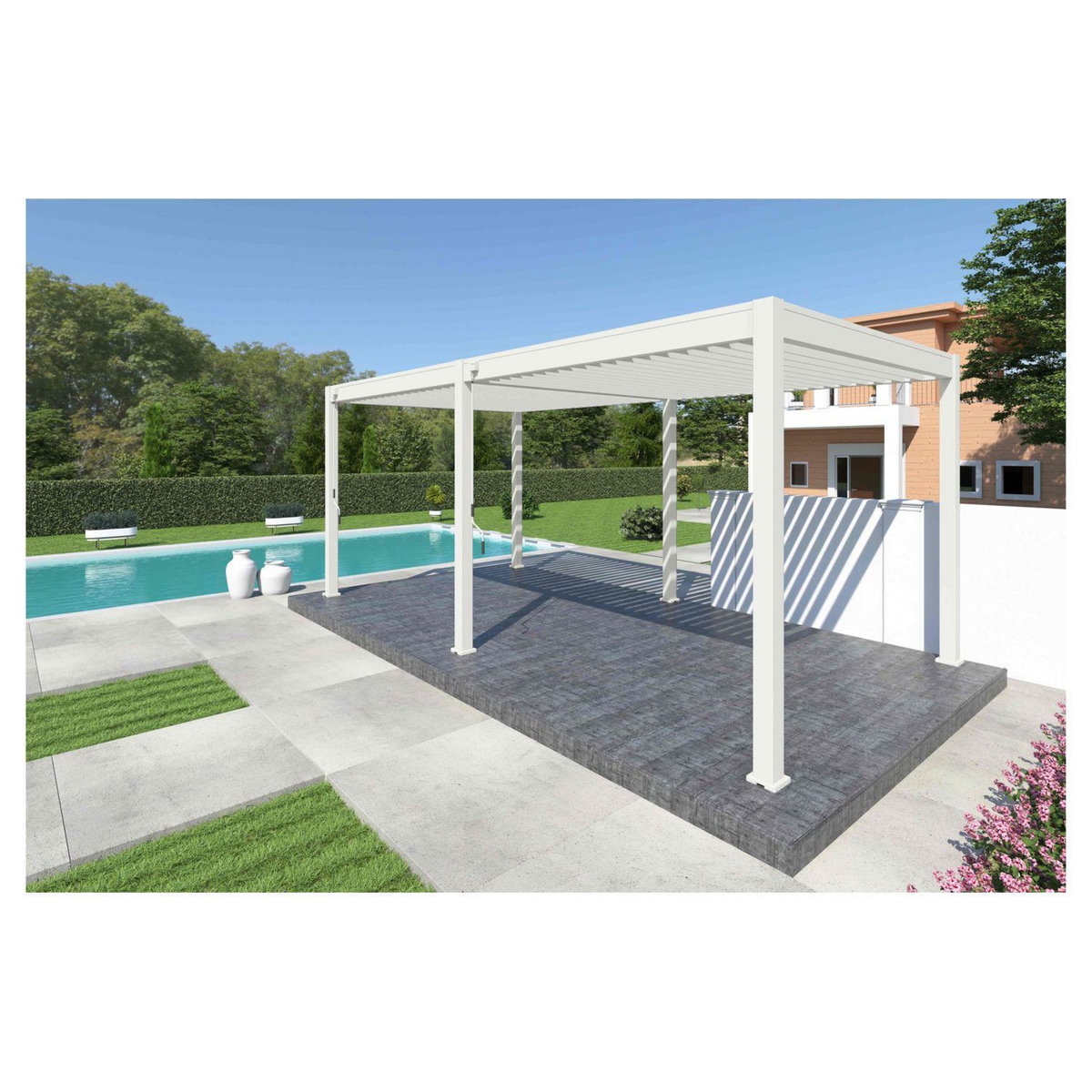 OMBREA Pergola bioclimatique autoportée 3x6 m - Aluminium - Blanc - VS OmBREA®