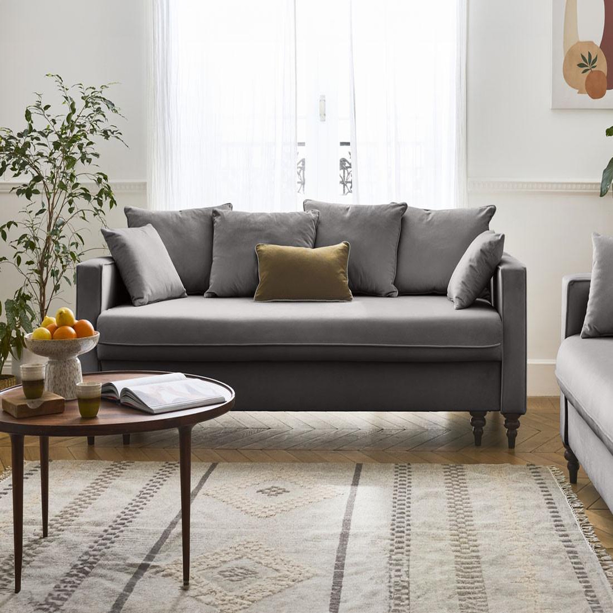 Voir la diapositive 1 : BEST MOBILIER Flamingo - canapé droit 3 places convertible en velours