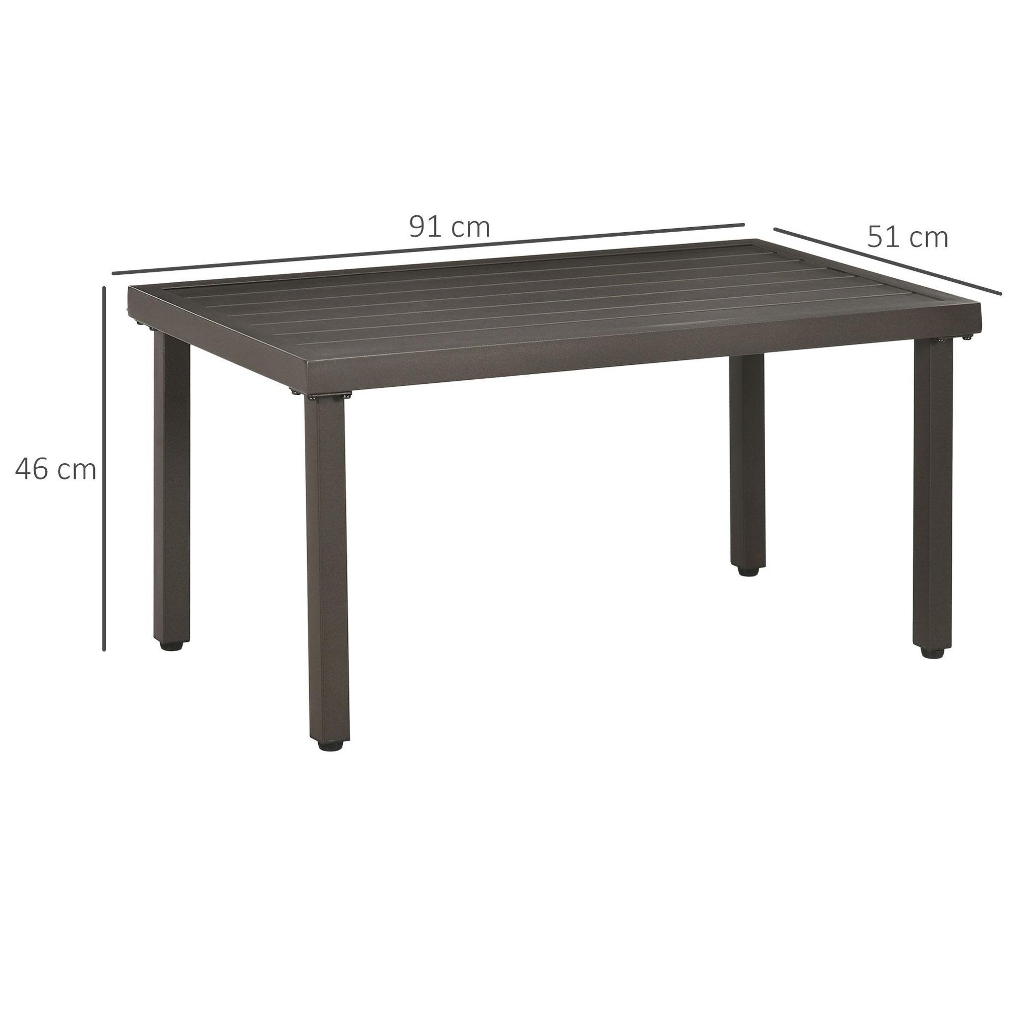 Voir la diapositive 3 : OUTSUNNY Table basse rectangulaire de jardin plateau à lattes pieds réglables dim. 91L x 51l x 46H cm acier marron
