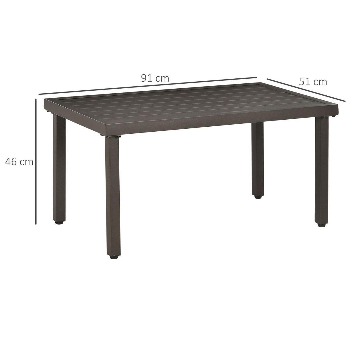 OUTSUNNY Table basse rectangulaire de jardin plateau à lattes pieds réglables dim. 91L x 51l x 46H cm acier marron