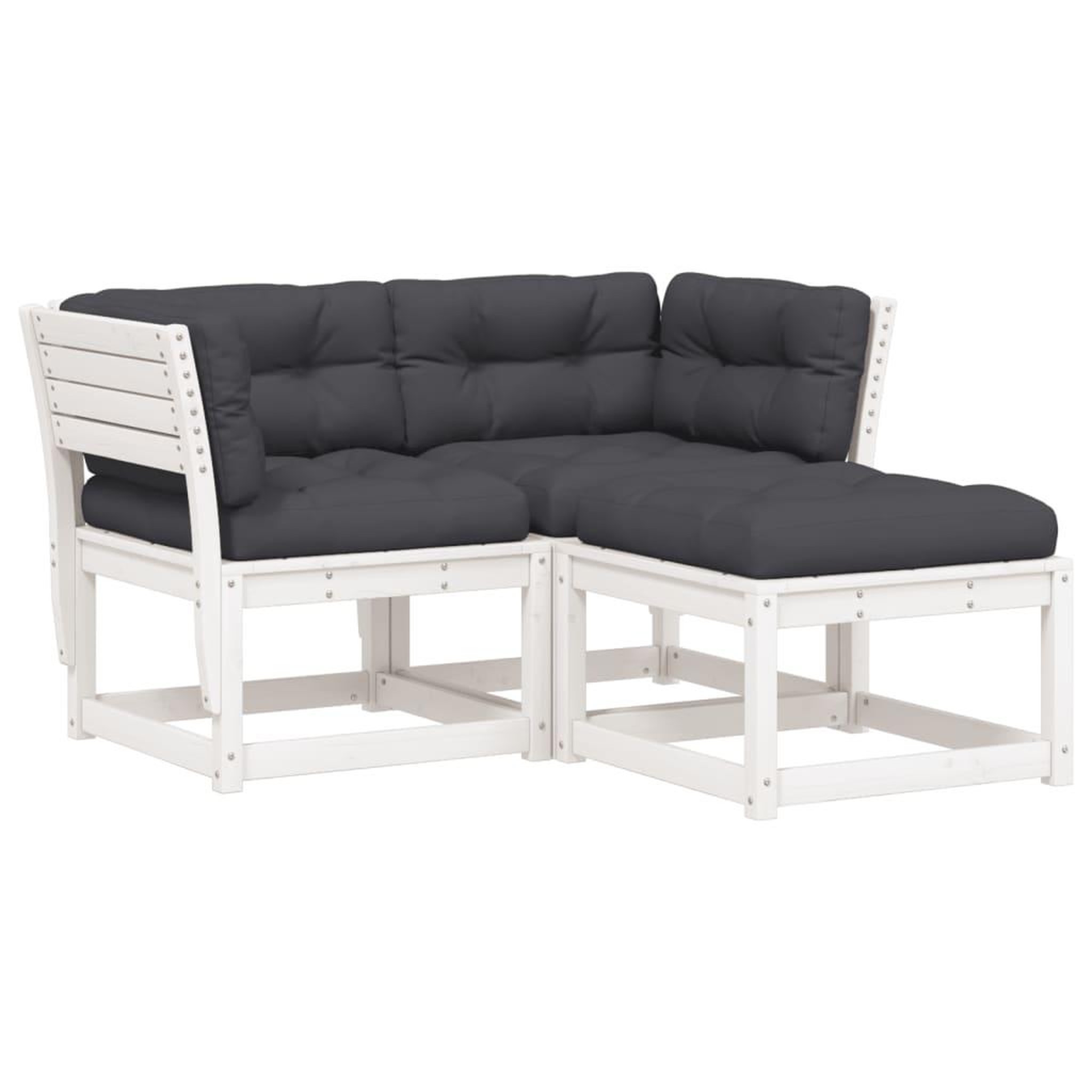 Voir la diapositive 2 : VIDAXL Salon de jardin 3 pcs avec coussins blanc bois massif de pin