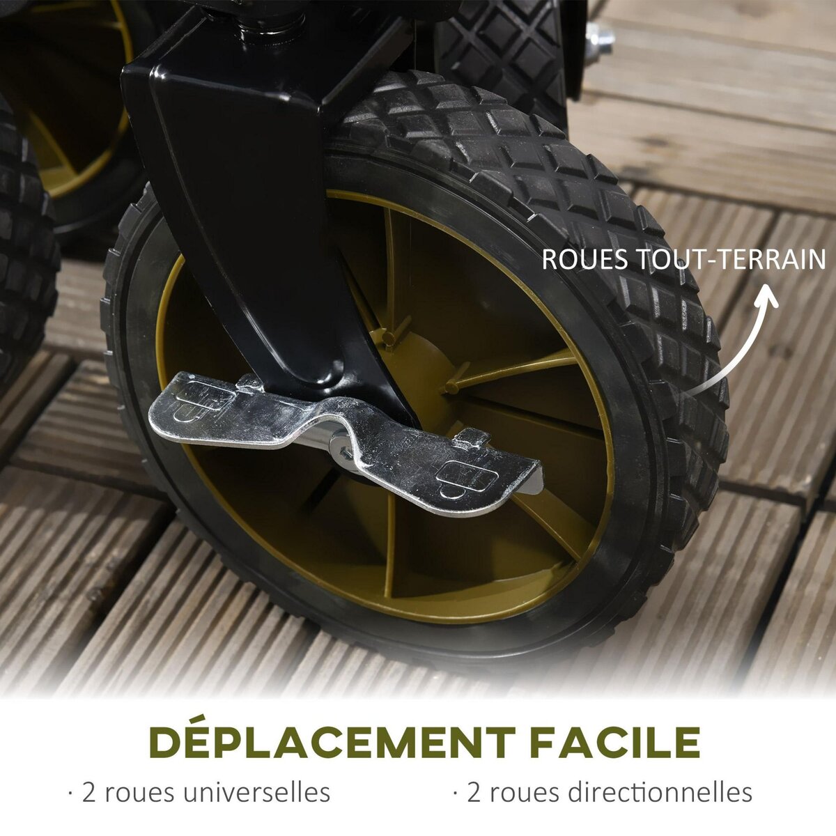 OUTSUNNY Chariot de jardin pliable 4 roues - bâche amovible, poignée télescopique réglable, 5 pochettes rangement - acier polyester kaki