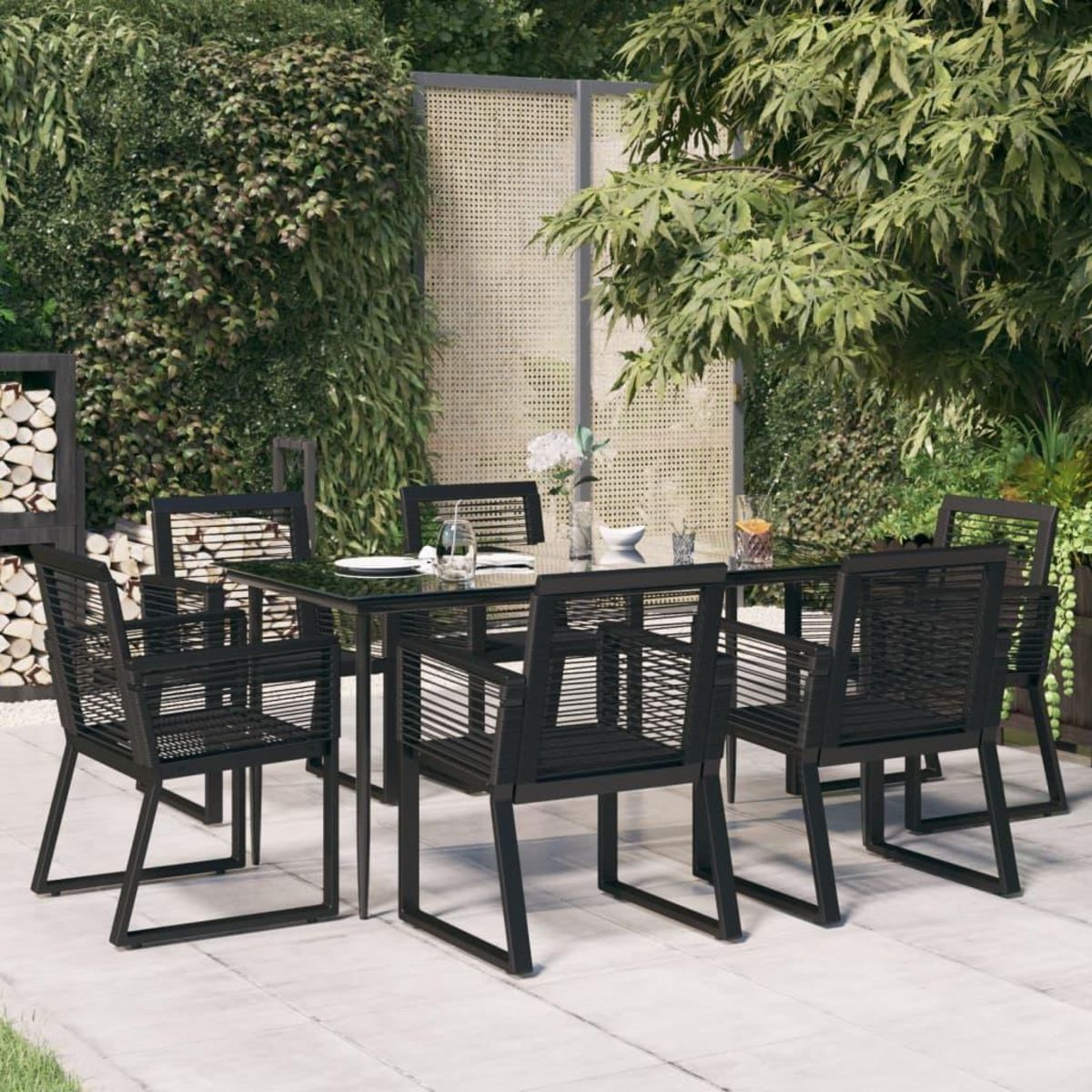 VIDAXL Ensemble a manger de jardin 7 pcs Noir Rotin PVC
