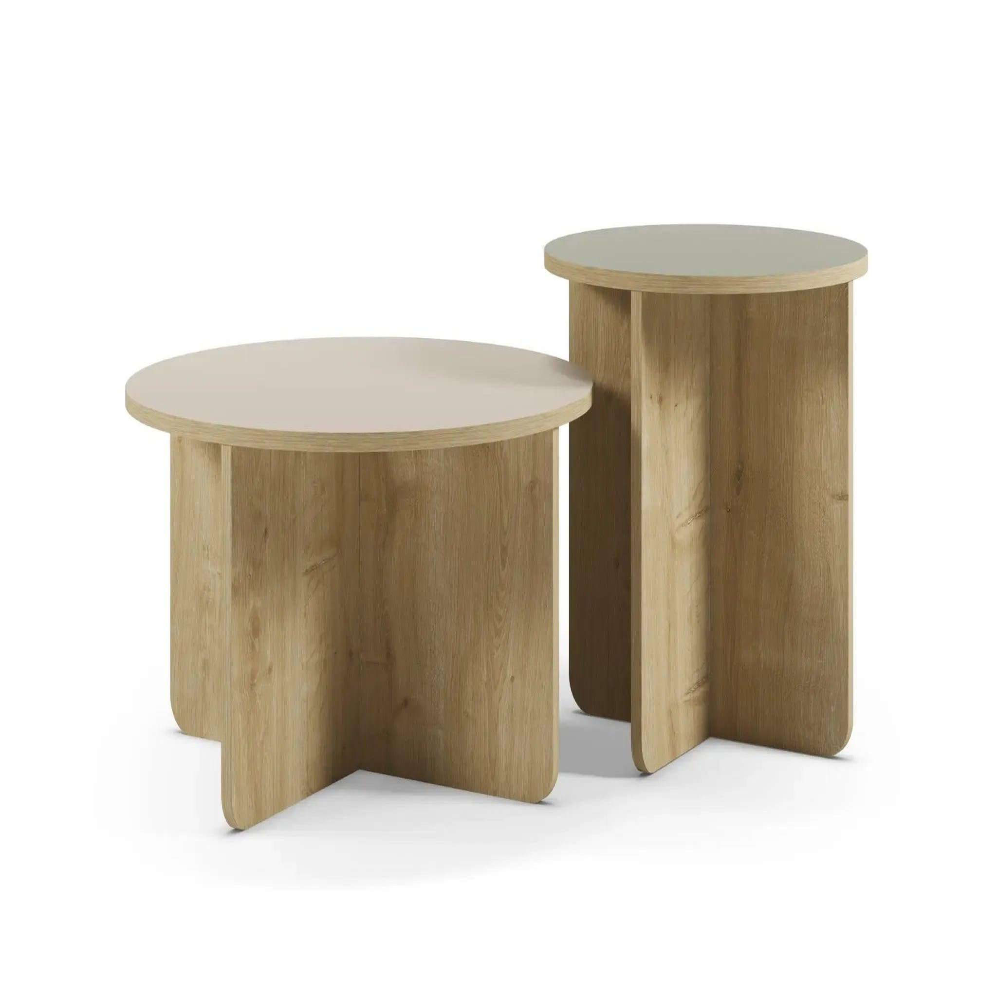 CASANOVA PARIS Duo aria - ensemble de 2 tables basses rondes 50 et 70cmpieds en mélamine - chêne clair