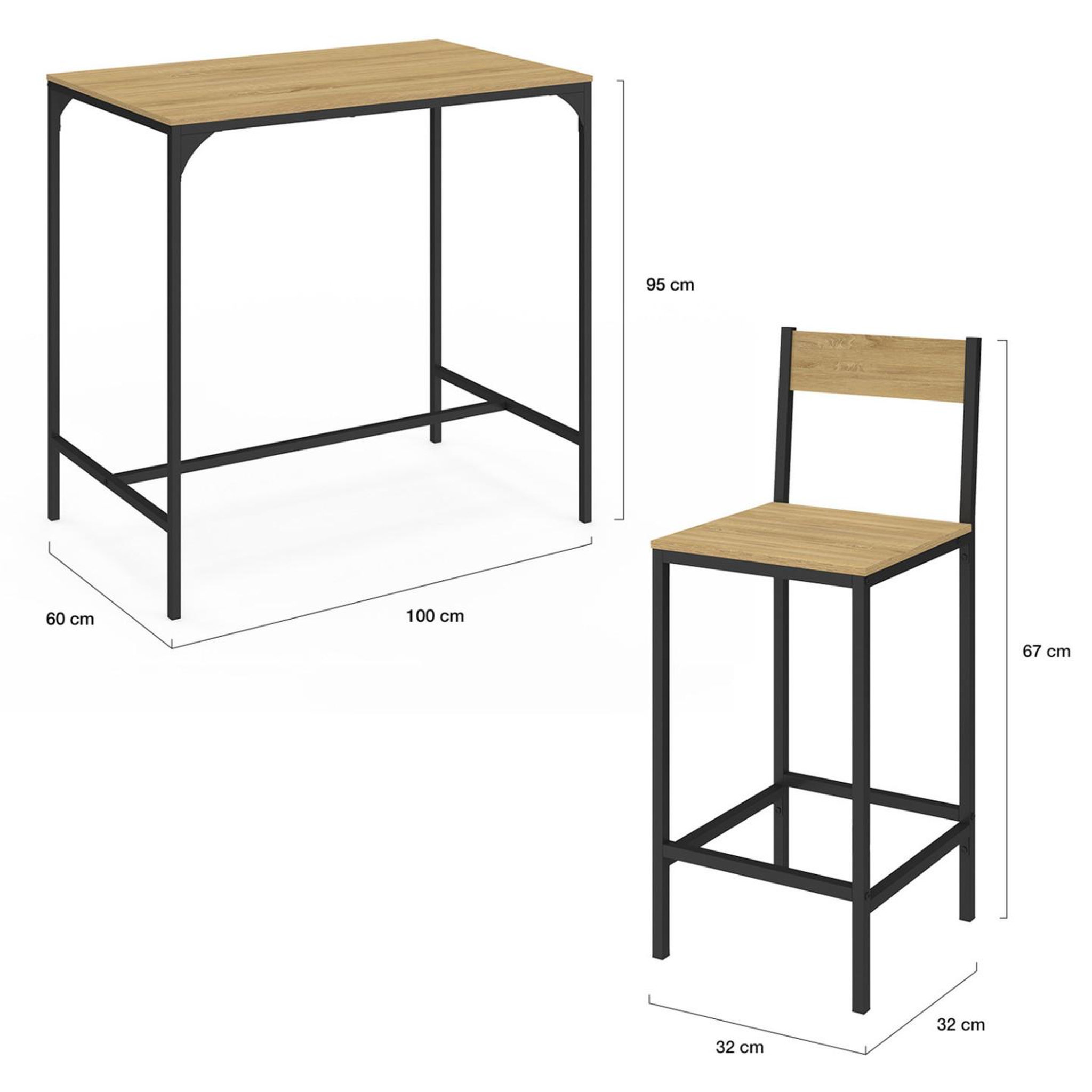 Voir la diapositive 4 : ID MARKET Ensemble table haute de bar detroit 100 cm et 4 chaises de bar design industriel
