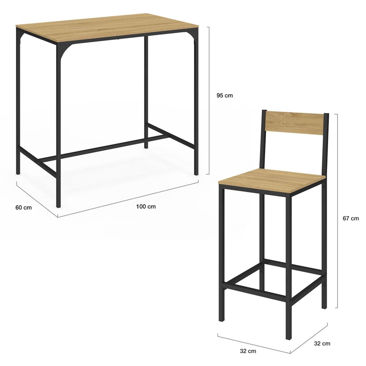 ID MARKET Ensemble table haute de bar DETROIT 100 cm et 4 chaises de bar design industriel