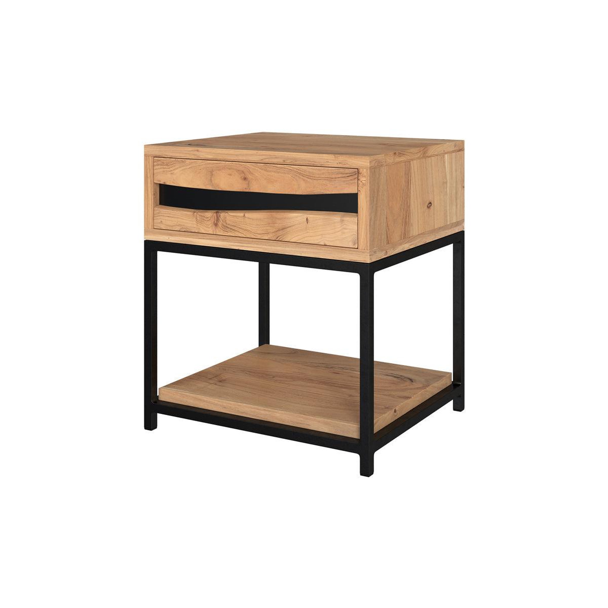Voir la diapositive 5 : MAISON PAVANE Table de chevet en bois d'acacia et métal, 1 tiroir et 1 étagère-alabama