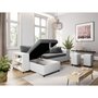 Voir la diapositive 2 : Canapé d'angle convertible avec coffre 3 places + 2 poufs à droite et étagère à gauche MACHA
