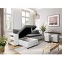 Voir la diapositive 2 : Canapé d'angle convertible avec coffre 3 places + 2 poufs à droite et étagère à gauche MACHA