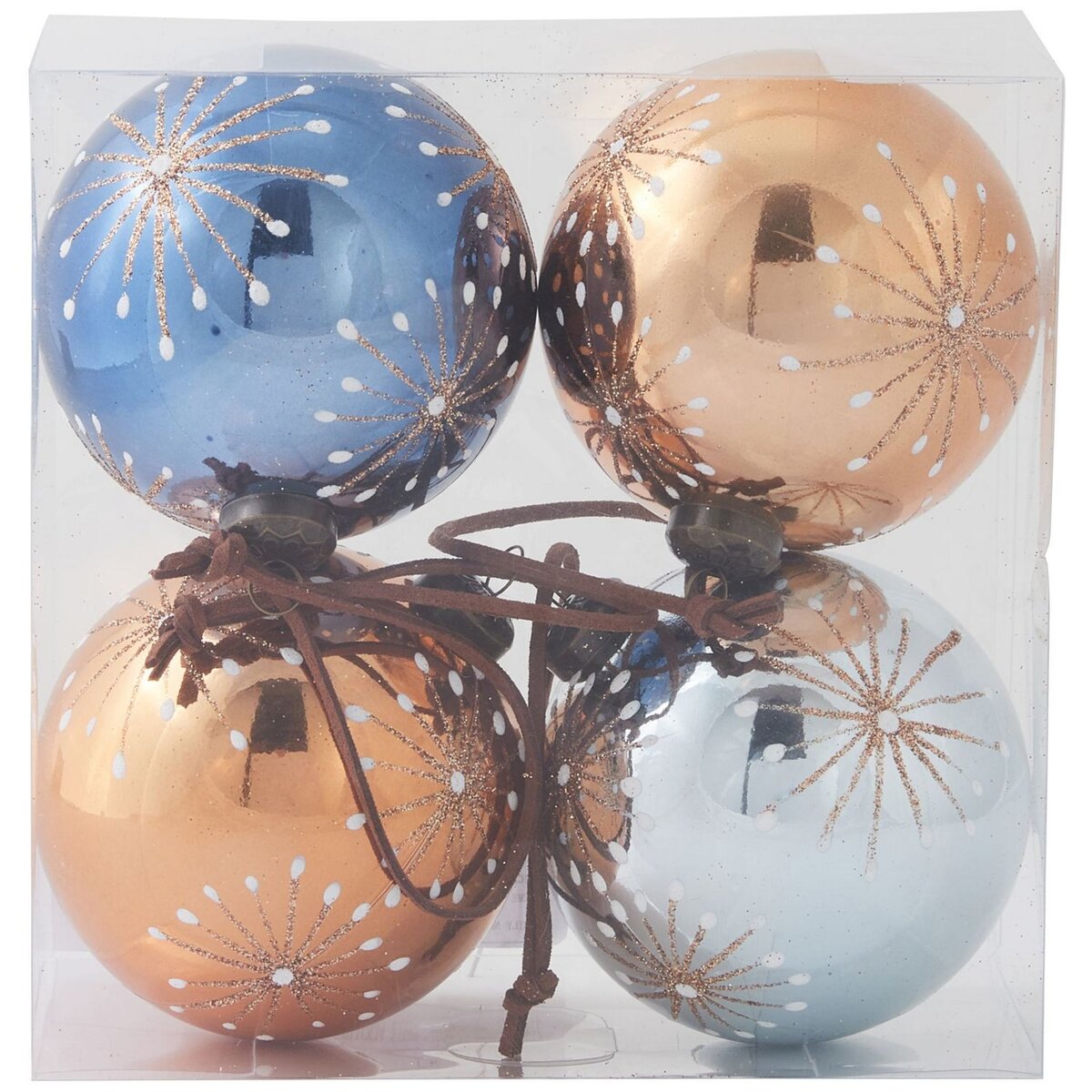 ACTUEL Set de 4 boules de Noël bleu/cuivre 8 CM