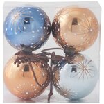 ACTUEL Set de 4 boules de Noël bleu/cuivre 8 CM