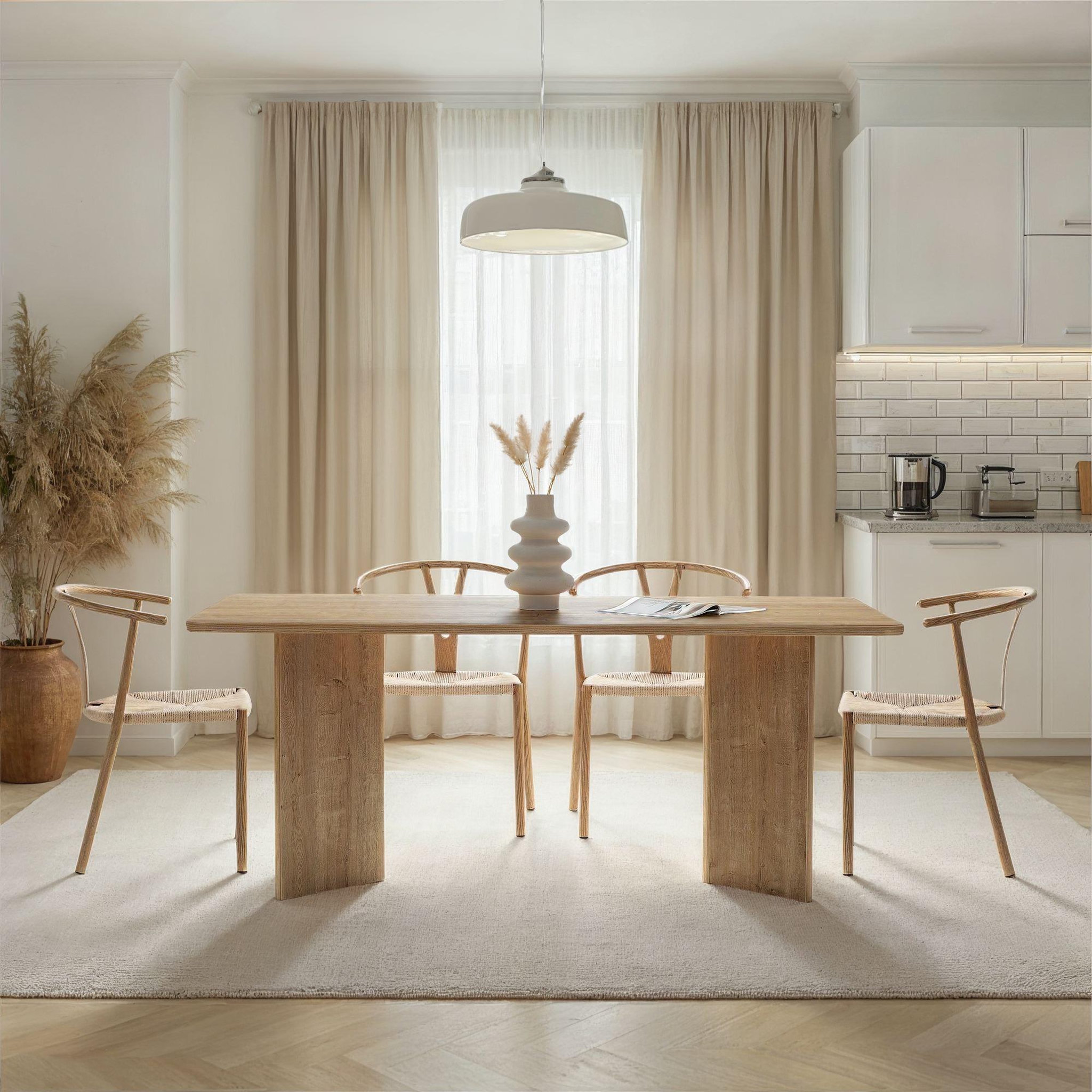 Voir la diapositive 3 : Habitat et Jardin Table à manger en bois  linza  180 x 90 x 75 cm - chêne à miel