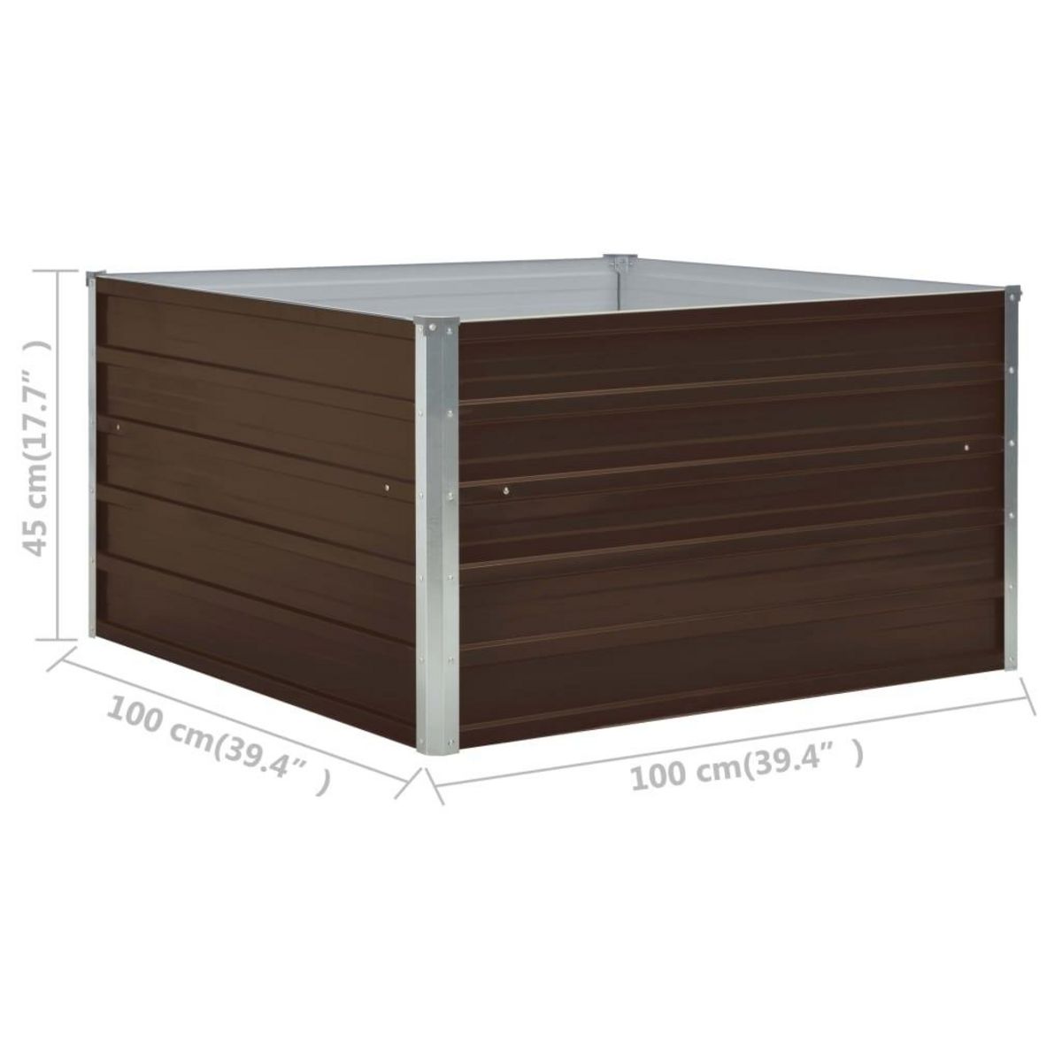 VIDAXL Jardiniere 100 x 100 x 45 cm Acier galvanise Marron