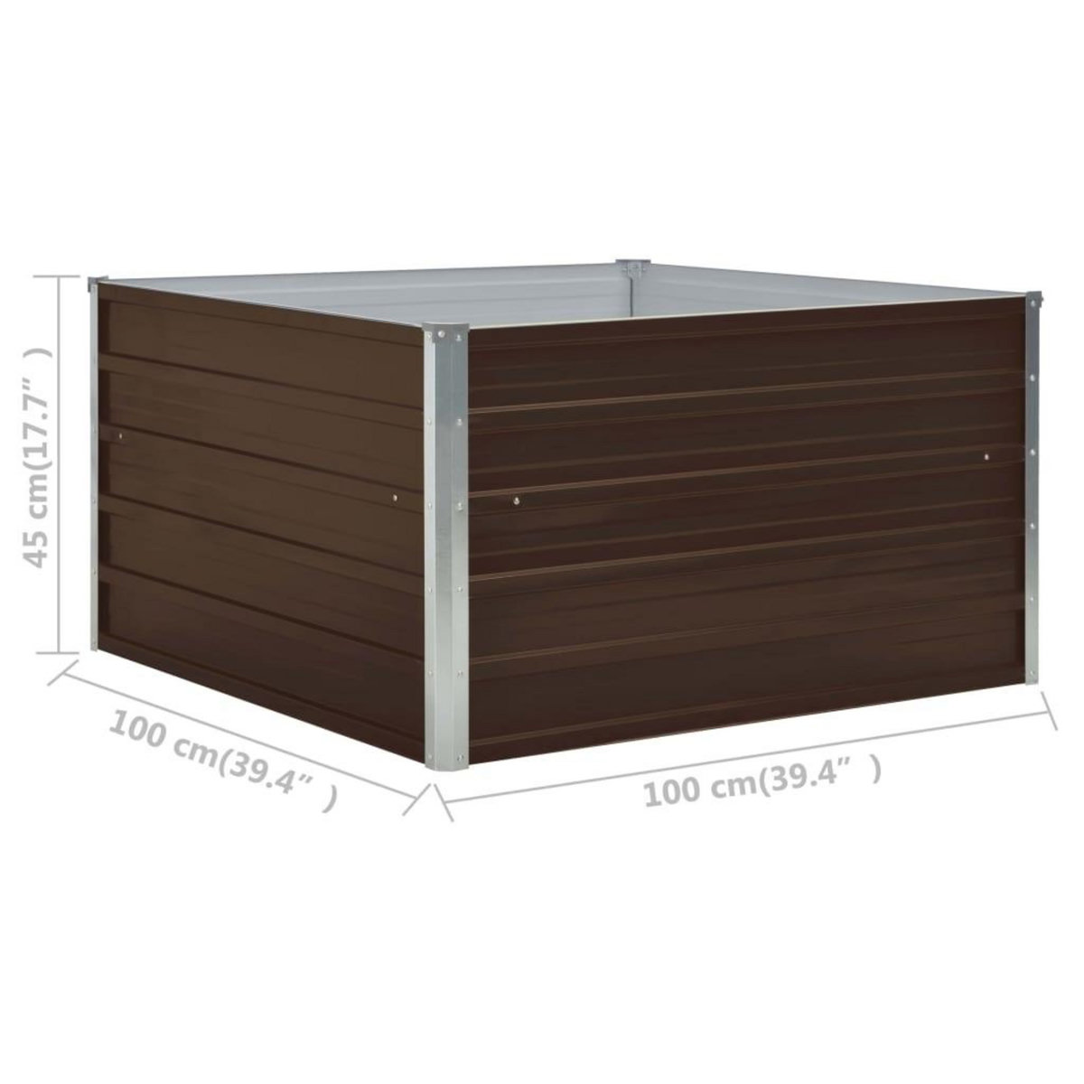 VIDAXL Jardiniere 100 x 100 x 45 cm Acier galvanise Marron