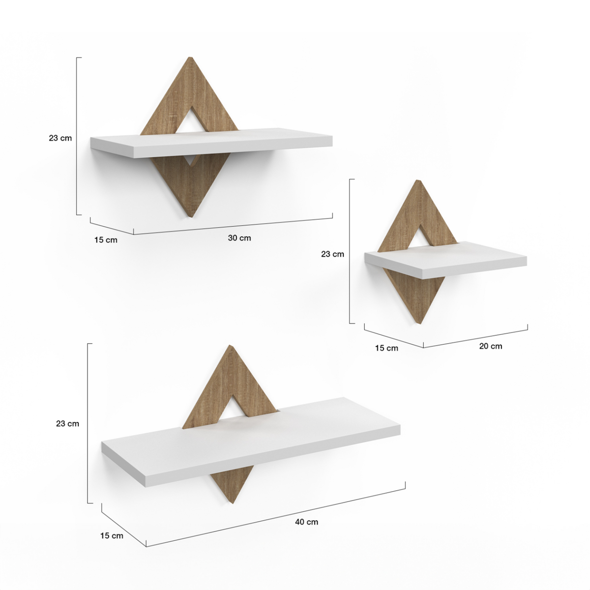 ID MARKET Lot de 3 étagères murales IRIS façon hêtre et blanc