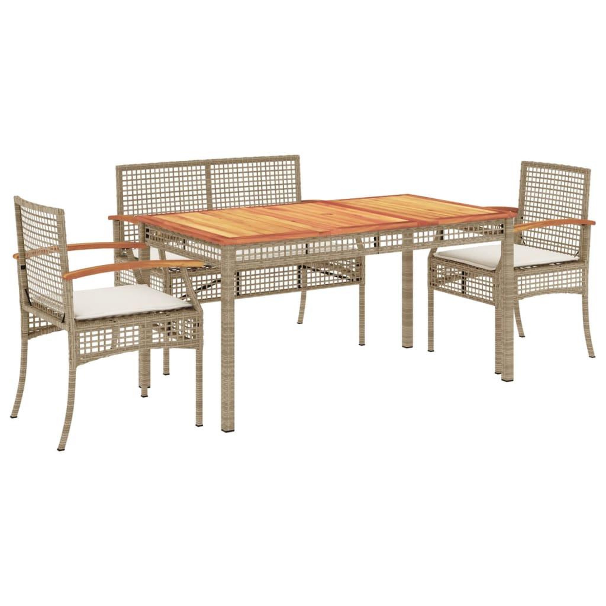 Voir la diapositive 2 : VIDAXL Ensemble a manger de jardin coussins 4 pcs beige resine tressee