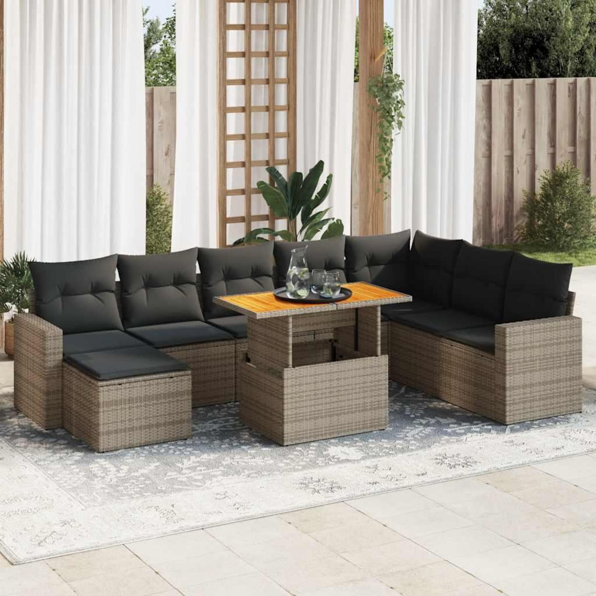 VIDAXL Salon de jardin 9 pcs avec coussins gris resine tressee