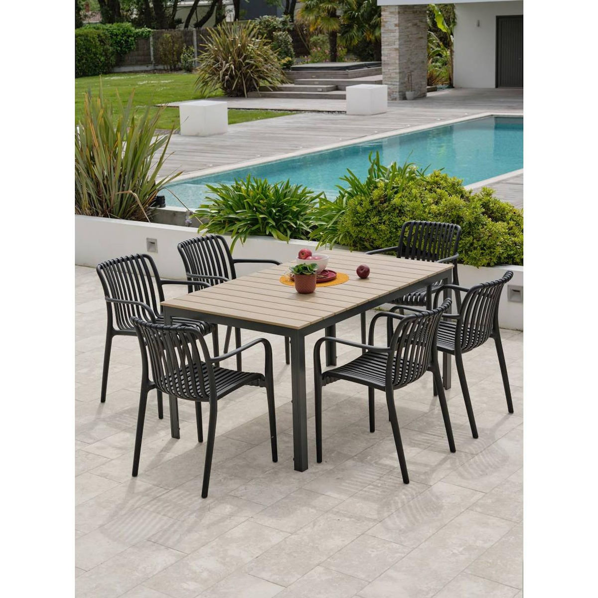 Paris Prix Ensemble Table de Jardin & 6 Fauteuils  Boston & Tiago  150cm Gris Anthracite