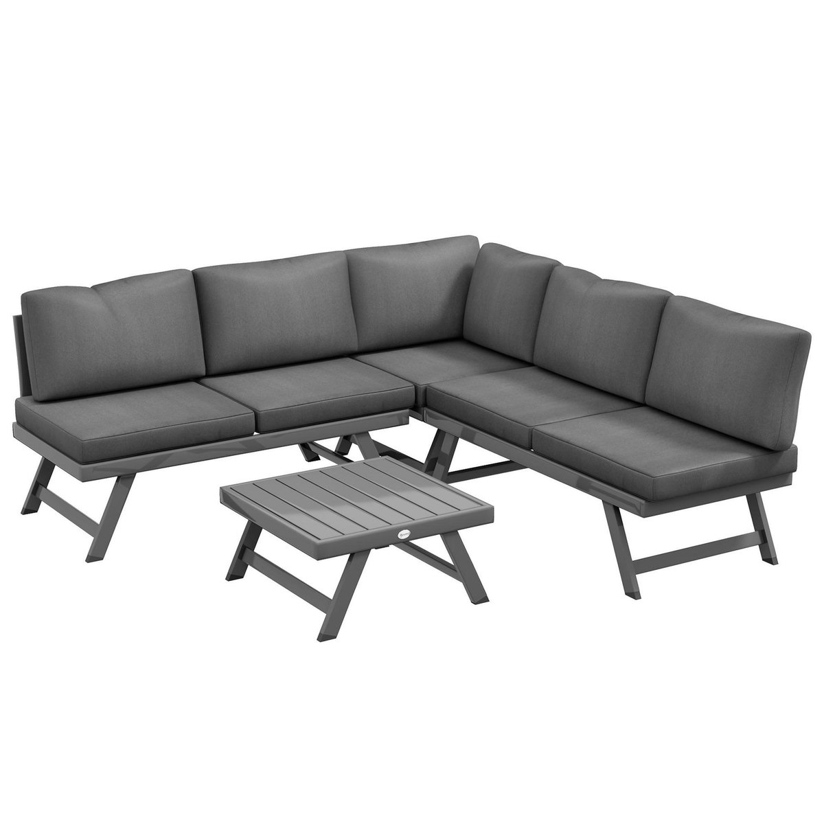 OUTSUNNY Ensemble salon de jardin d'angle 5 places style contemporain avec table basse coussins acier alu gris
