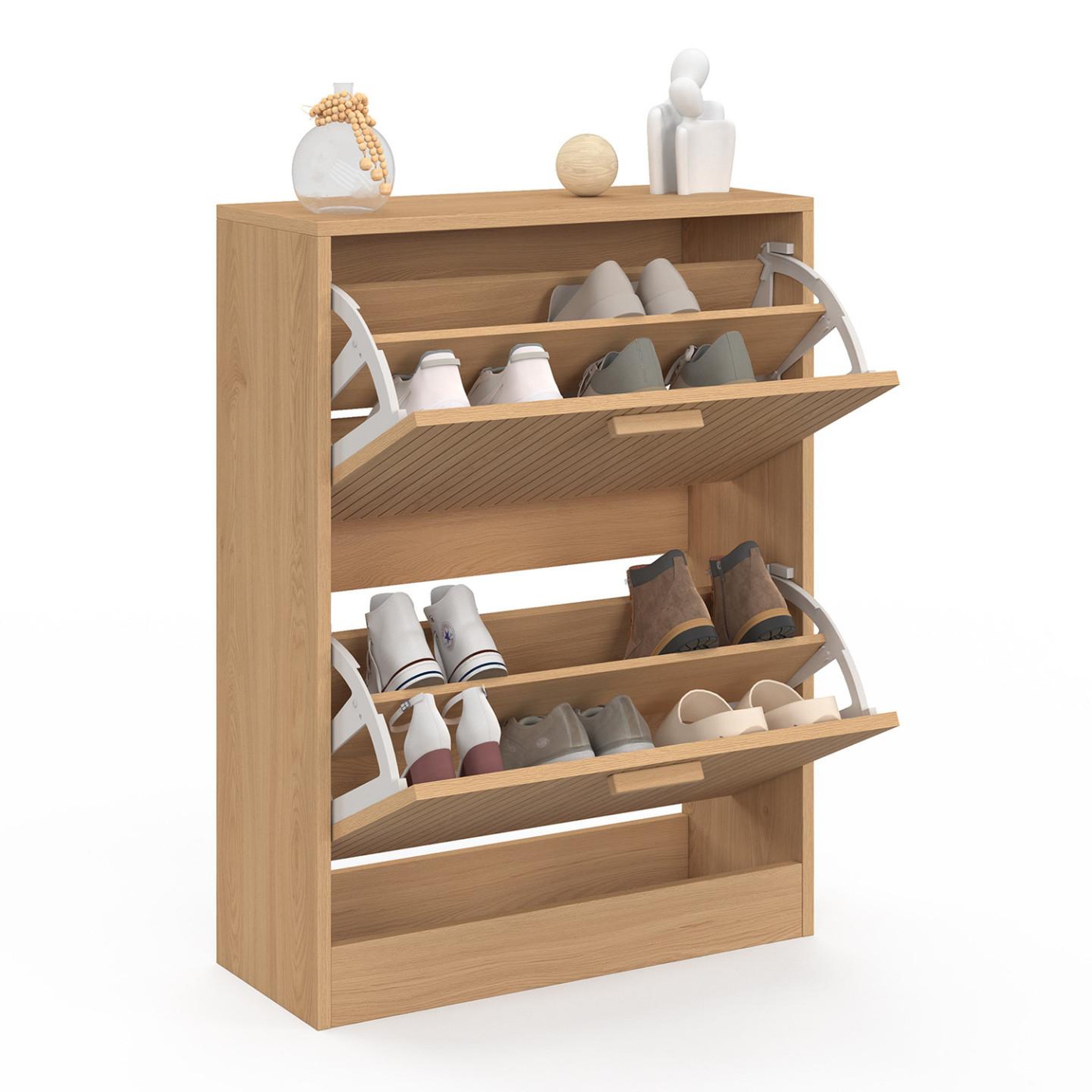 Voir la diapositive 4 : ID MARKET Meuble à chaussures 12 paires juliette 2 portes lattes tasseau bois coloris chêne