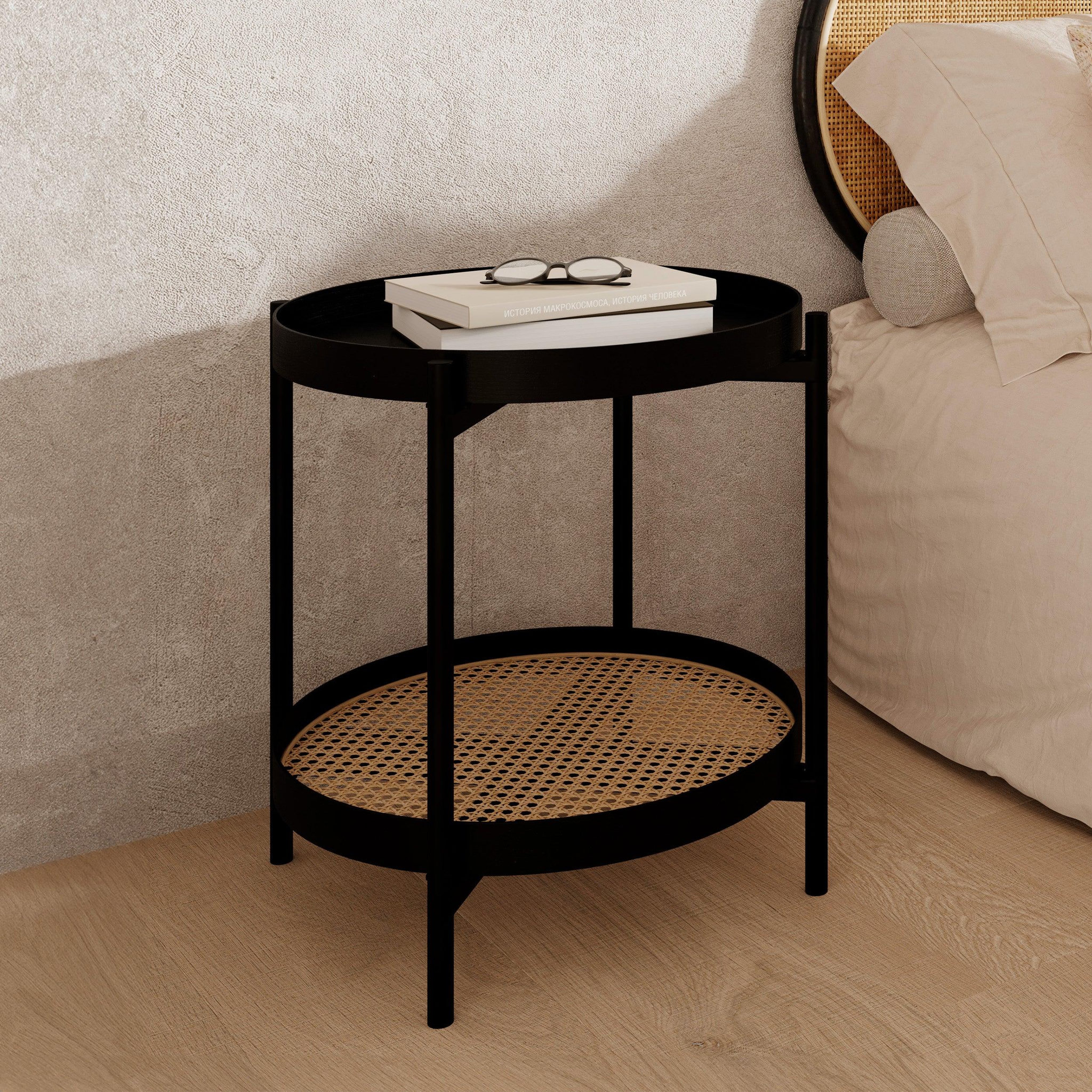 Voir la diapositive 2 : MAISON PAVANE Table basse en cannage et bois de mindi noir d49 cm-lukut