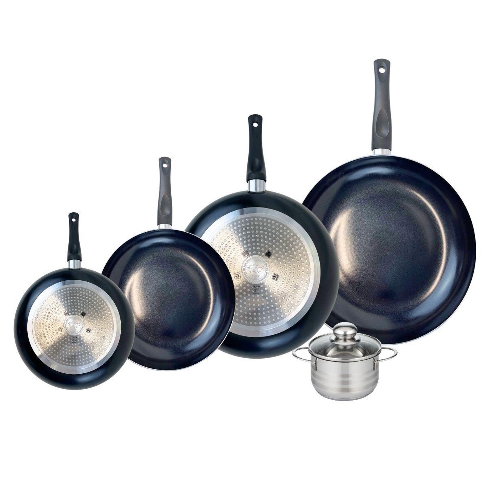 ELO Ensemble de 4 poêles de cuisson 20, 24, 28 et 32 cm et 1 faitout 12 cm elo prima brillant