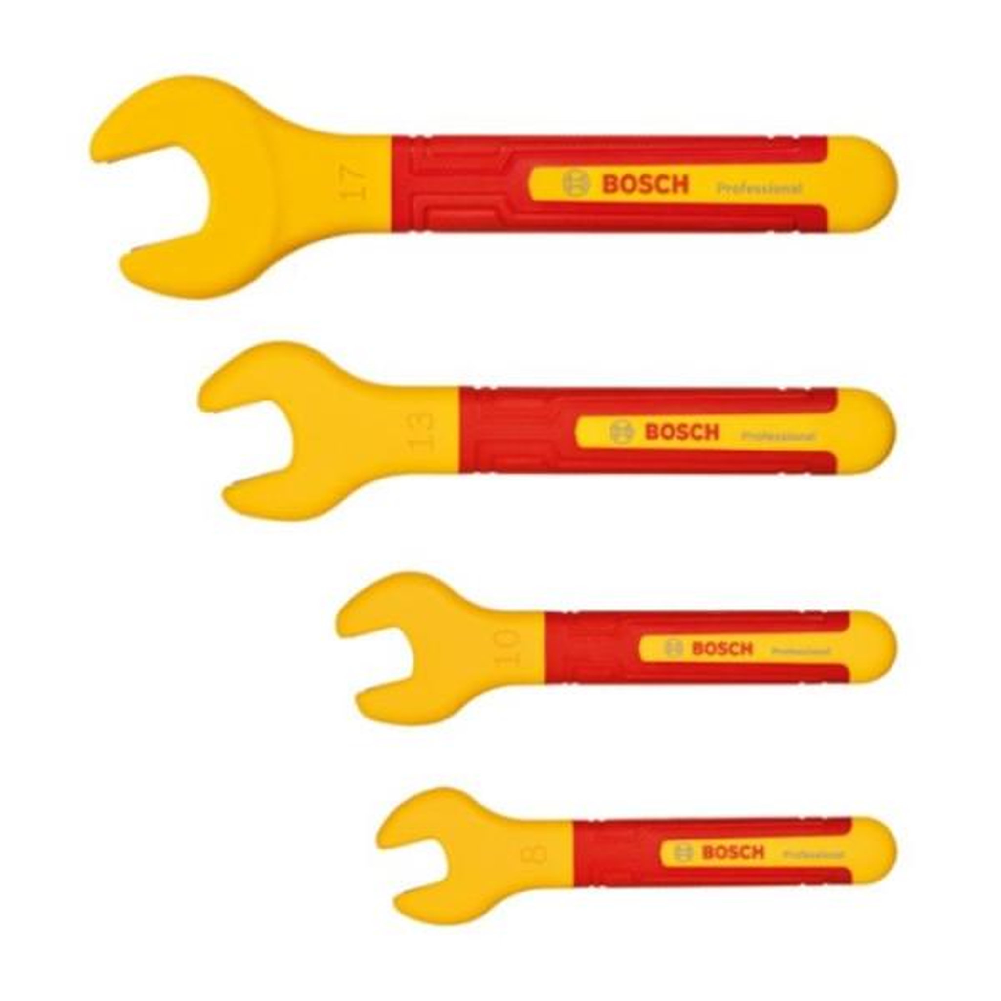 BOSCH Bosch professional set de clés plates vde (avec 4 clés plates : 8 mm, 10 mm, 13 mm et 17 mm, certifiées jusqu'a 1 000 v)