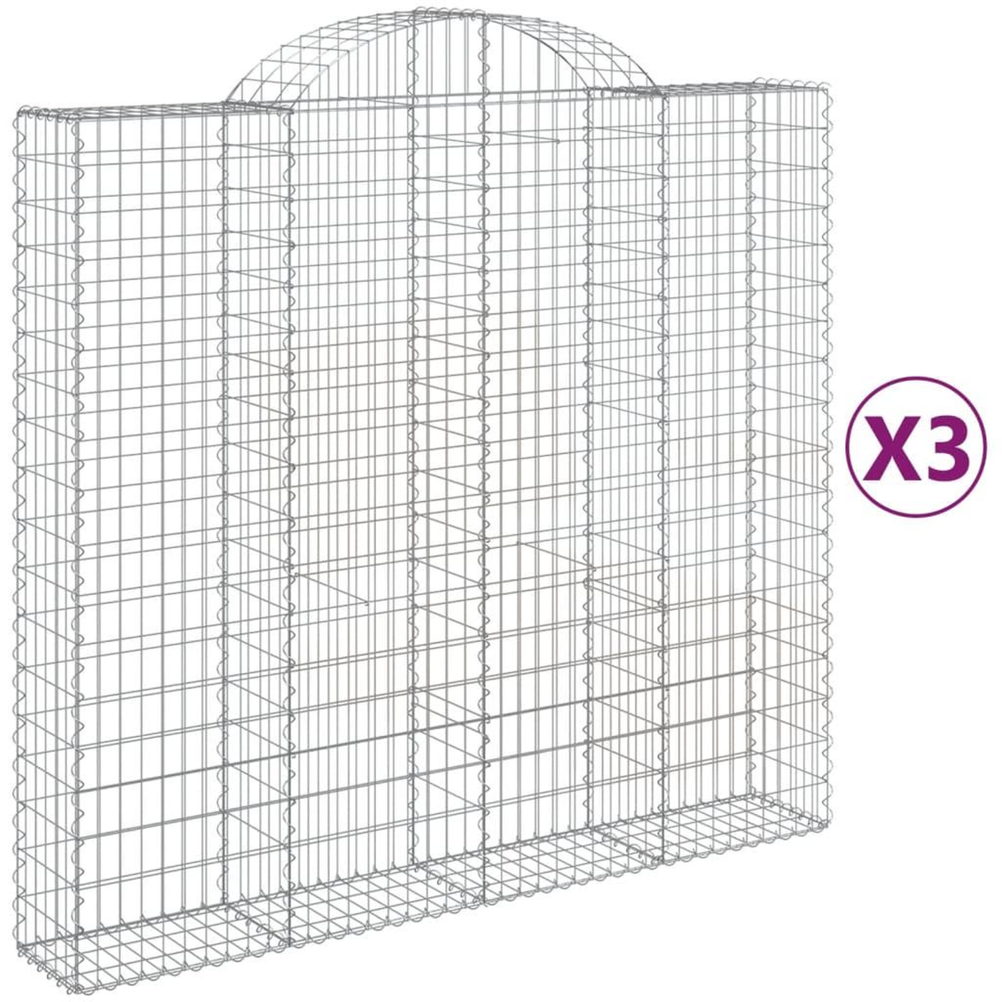 Voir la diapositive 2 : VIDAXL Paniers a gabions arques 3 pcs 200x50x180/200 cm Fer galvanise