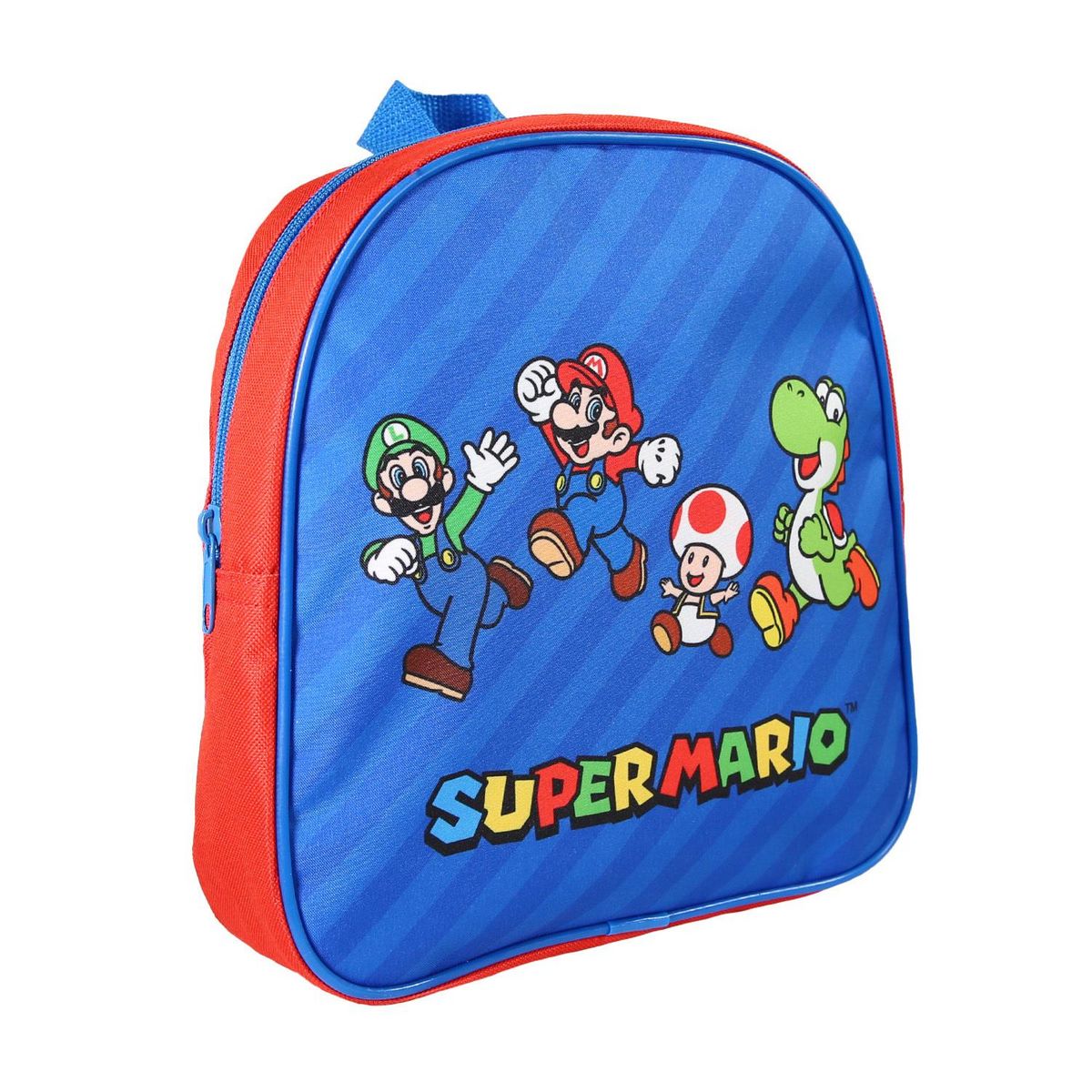 Bagtrotter Bagtrotter - Super Mario - Sac à Dos Scolaire Goûter 24 cm - Rouge et Bleu - 1 compartiment zippé - Bretelles Matelassées - 24x7x24 cm - Matière Polyester - Sac à Dos Scolaire Maternelle