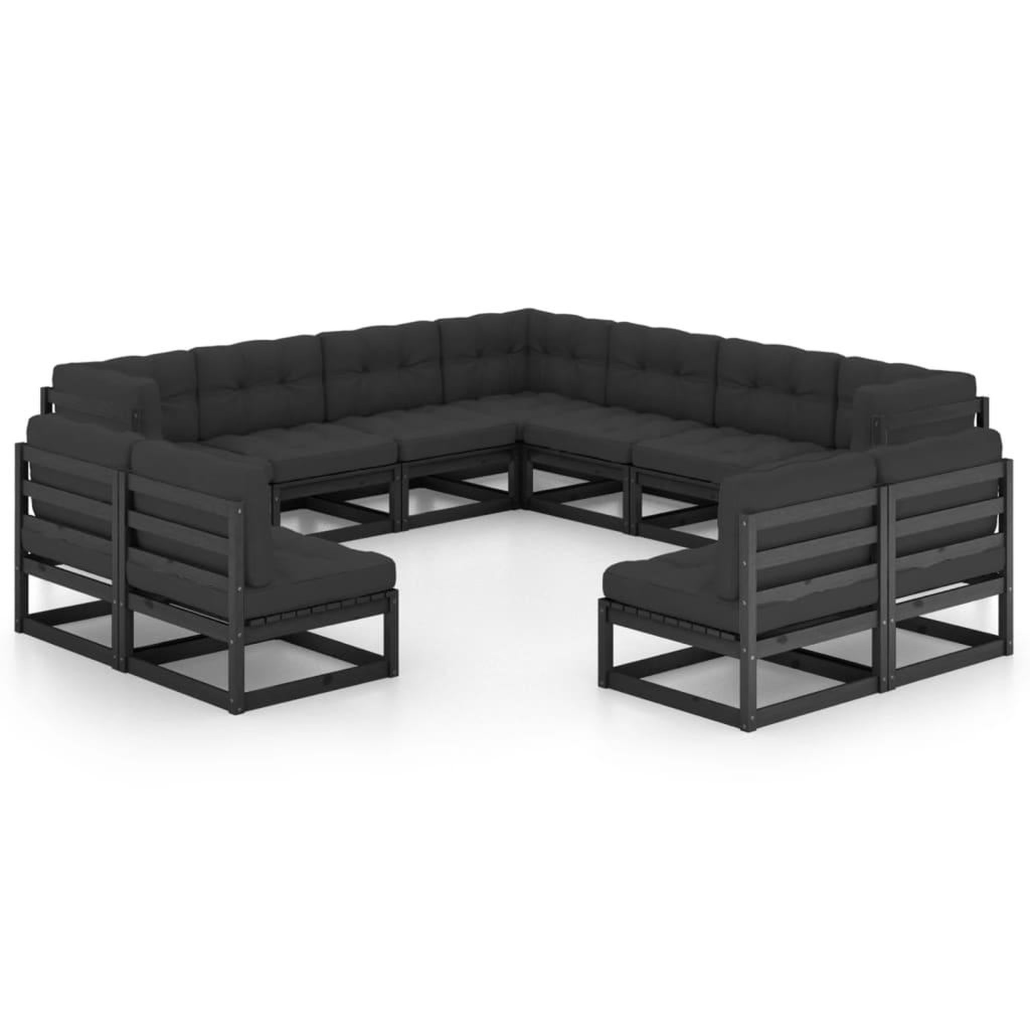 Voir la diapositive 1 : VIDAXL Salon de jardin 11 pcs avec coussins Noir Bois de pin massif