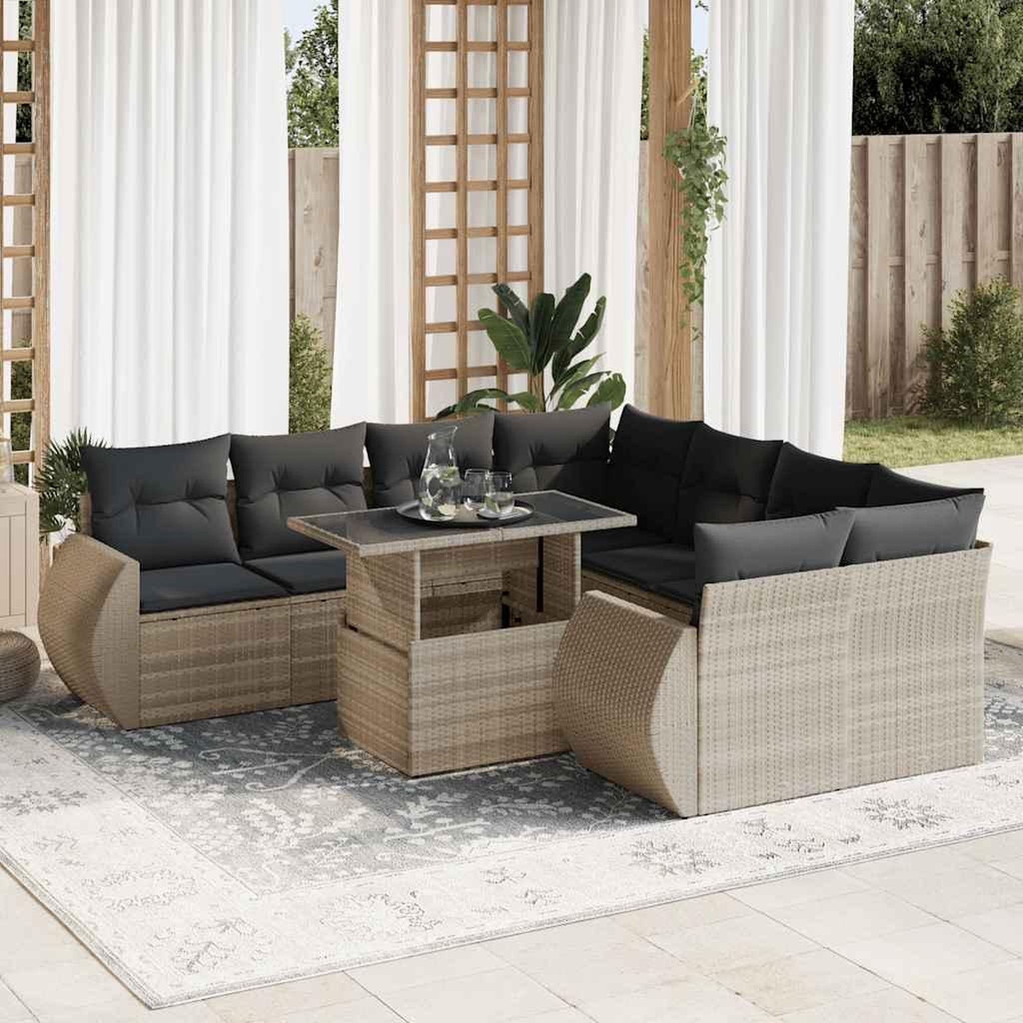 VIDAXL Salon de jardin 9 pcs avec coussins gris clair resine tressee