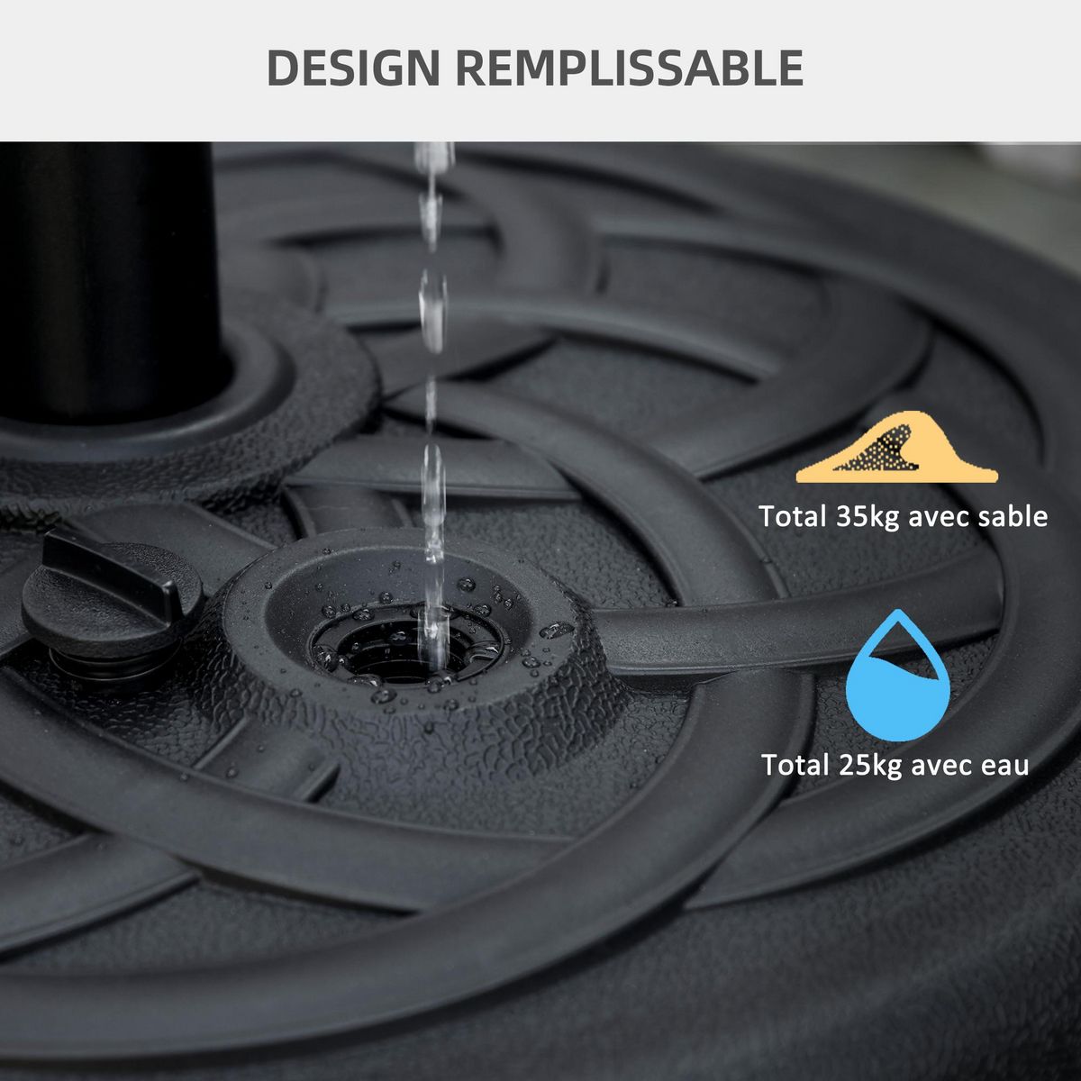 OUTSUNNY Pied de parasol base de lestage parasol rond Ø 56 x 30,5H cm à lester métal PE noir