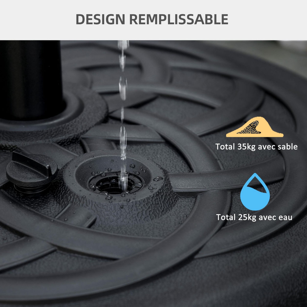 OUTSUNNY Pied de parasol base de lestage parasol rond Ø 56 x 30,5H cm à lester métal PE noir