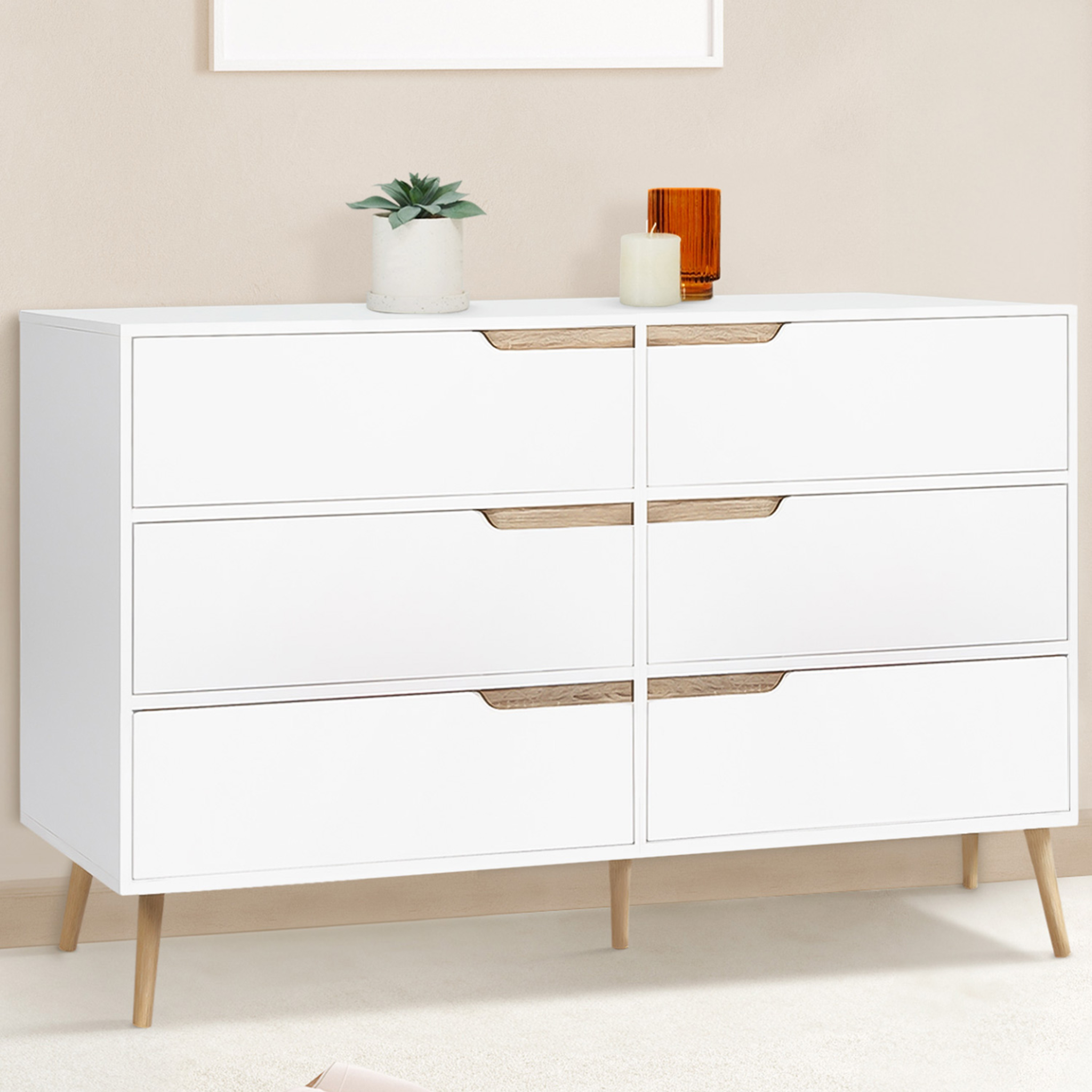 Voir la diapositive 2 : ID MARKET Commode 6 tiroirs helsinki 115 cm scandinave blanc