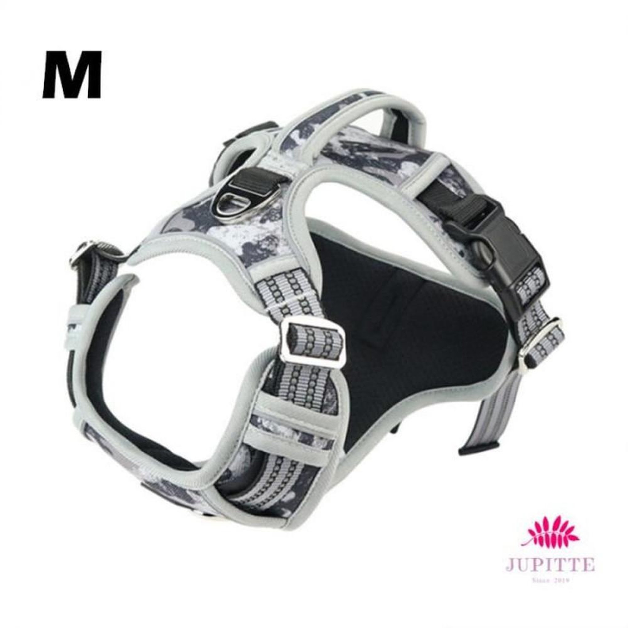 Harnais anti-traction chien taille M avec poignée de contrôle, sangles réglables, anneaux d'attache avant et arrière, bandes réfléchissantes, polyester léger et respirant