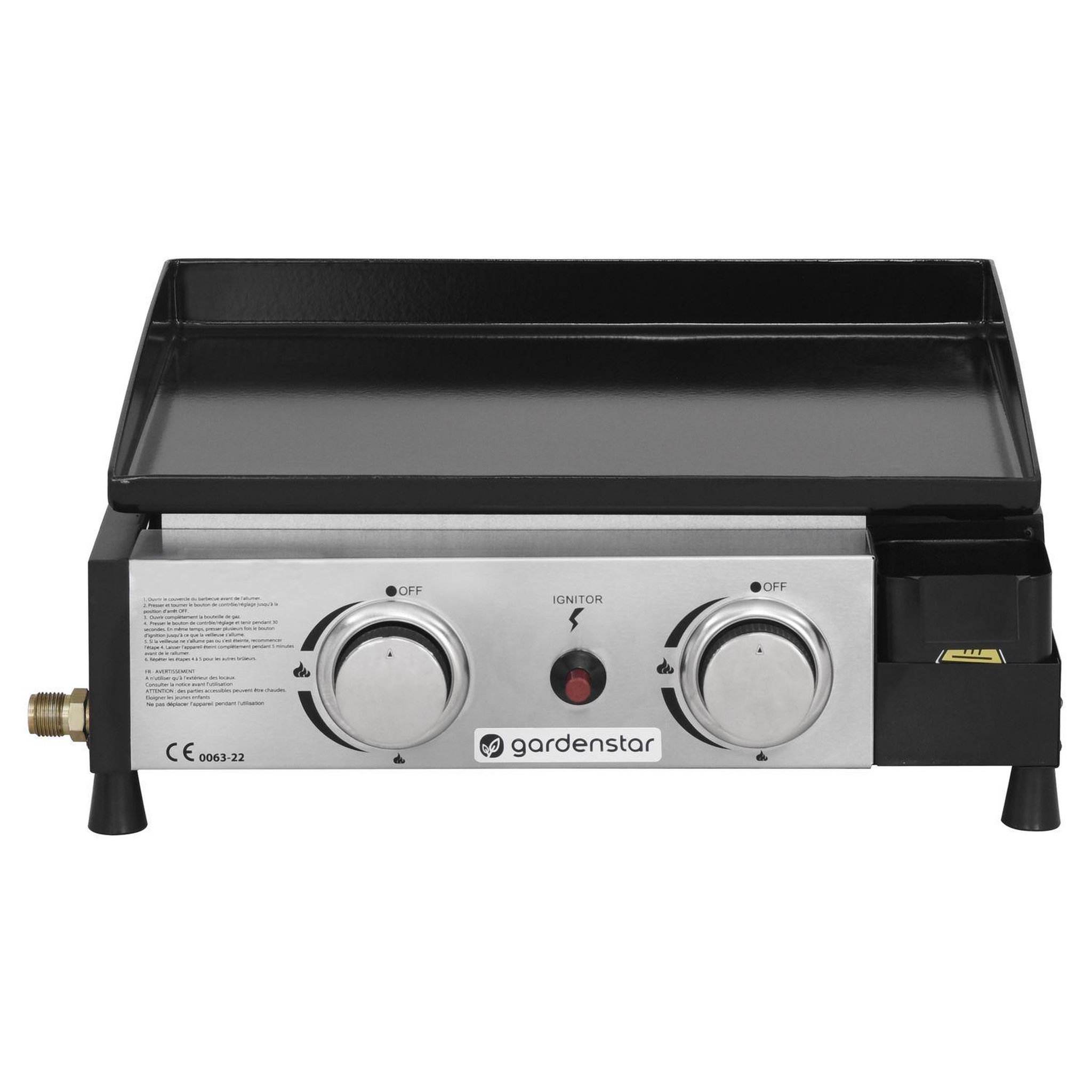 Voir la diapositive 4 : GARDENSTAR Plancha gaz à poser - 2 brûleurs - 5KW - Acier